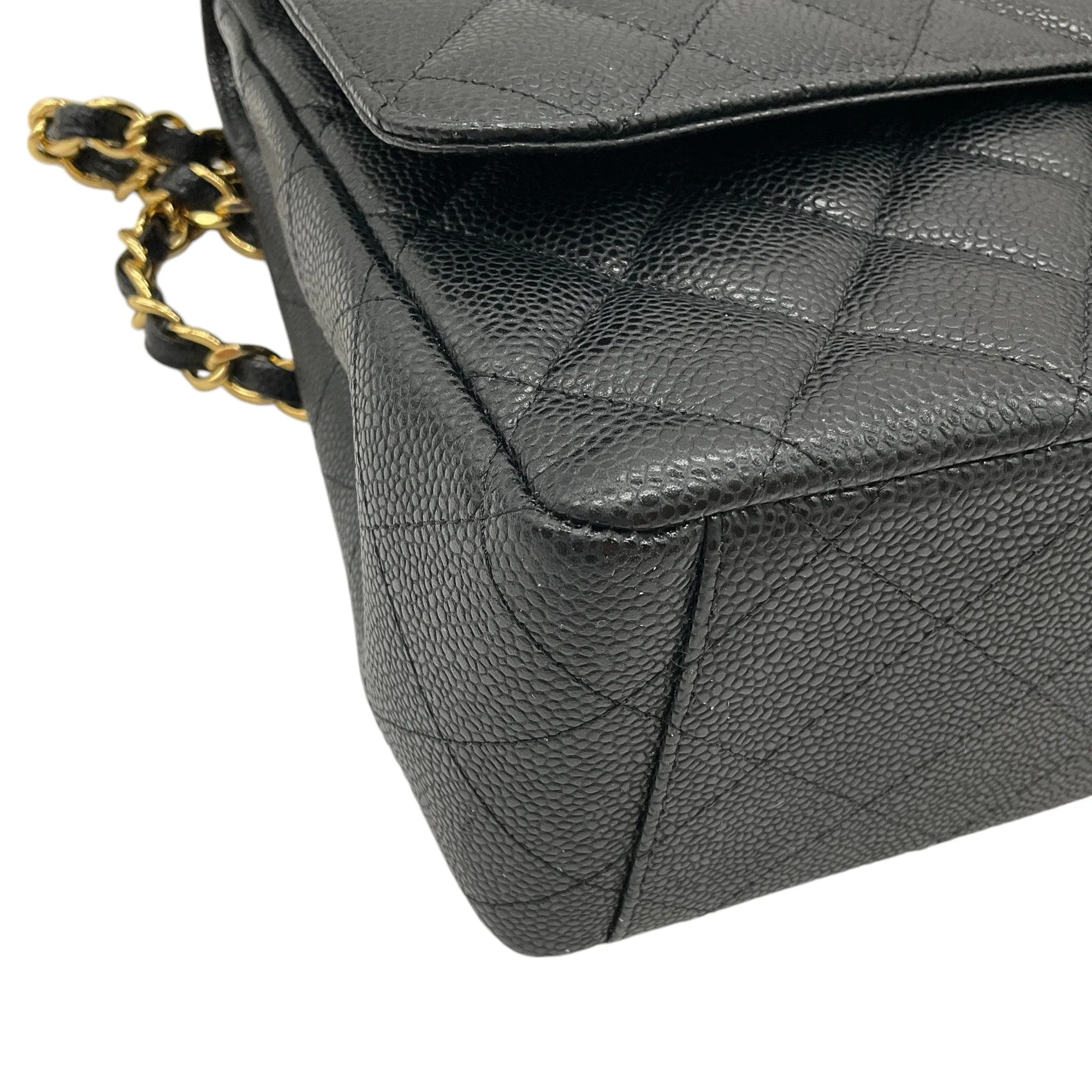 Chanel Black 2015 Quilted Caviar Leather Maxi Double Classic Flap Bag