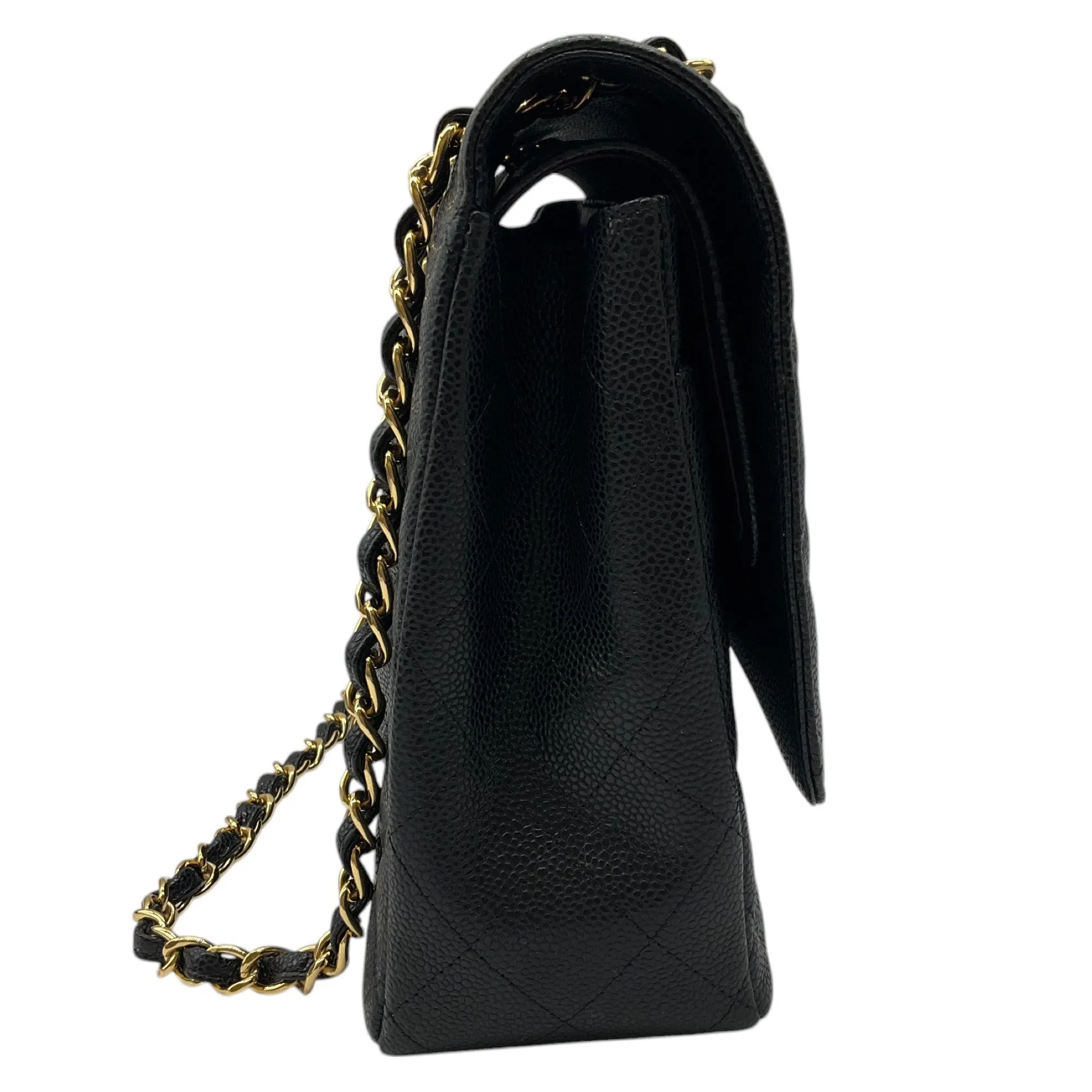 Chanel Black 2015 Quilted Caviar Leather Maxi Double Classic Flap Bag