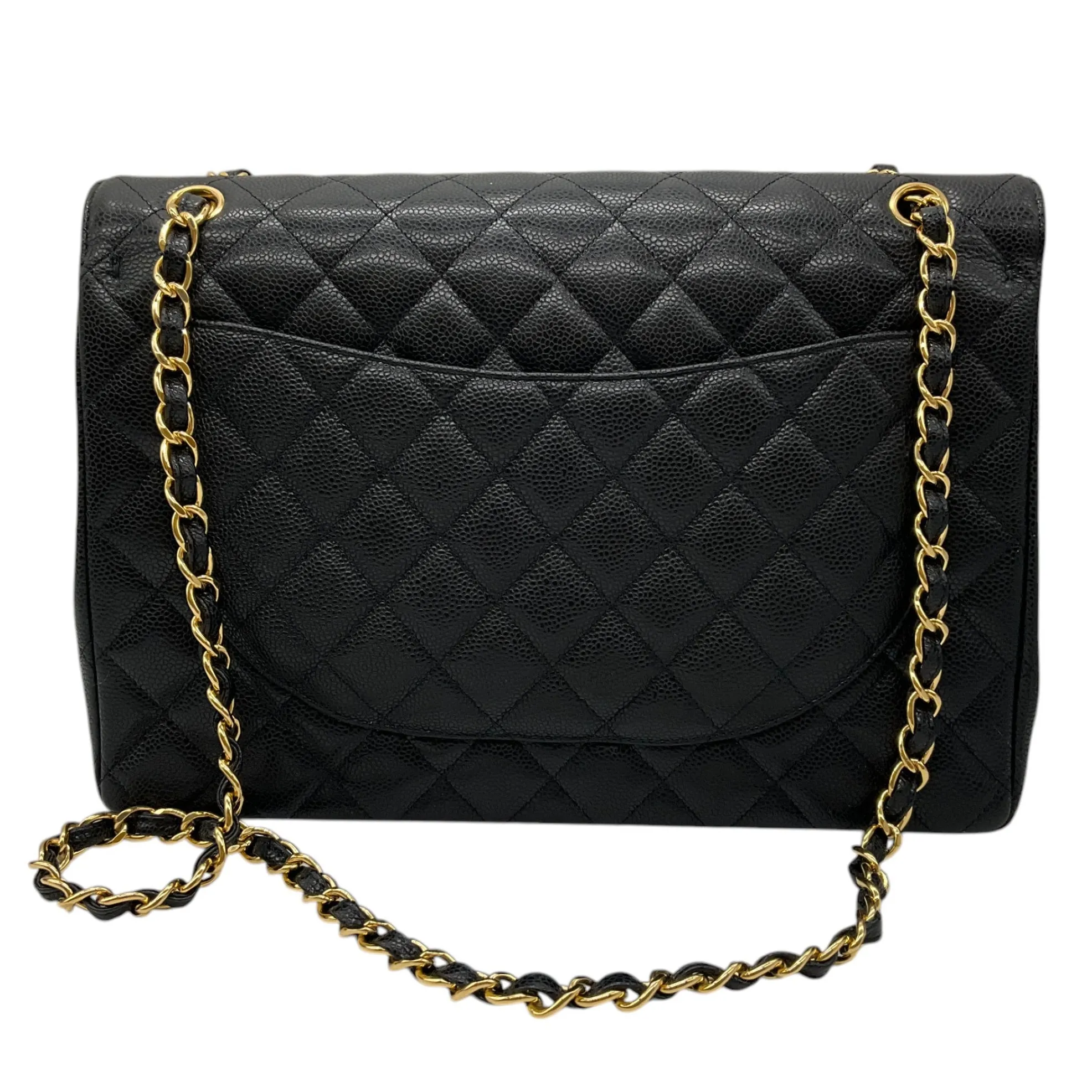 Chanel Black 2015 Quilted Caviar Leather Maxi Double Classic Flap Bag