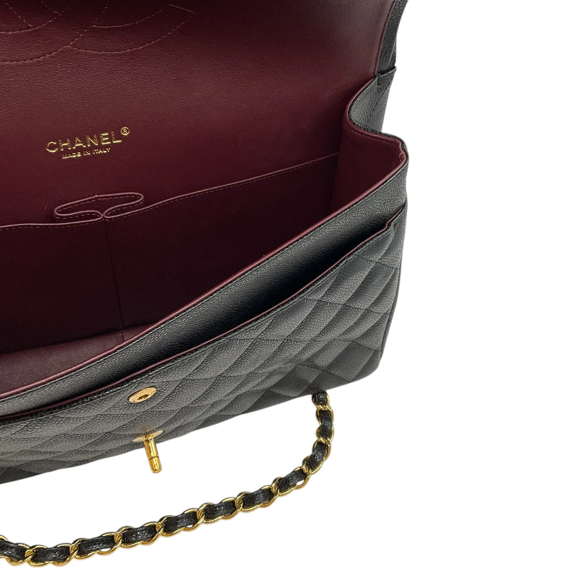 Chanel Black 2015 Quilted Caviar Leather Maxi Double Classic Flap Bag
