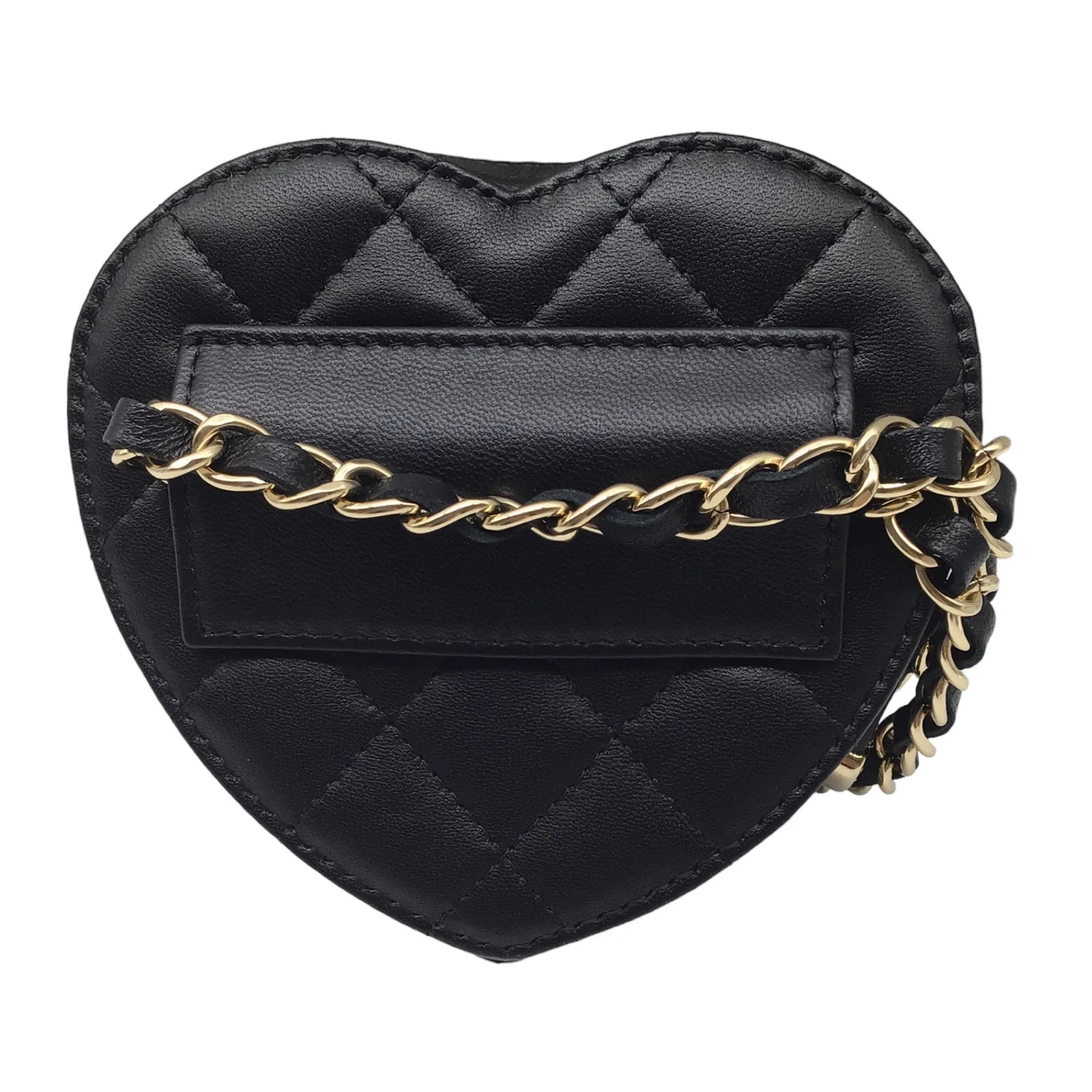 Chanel Black 2022 Quilted Lambskin Leather Mini Heart Handbag