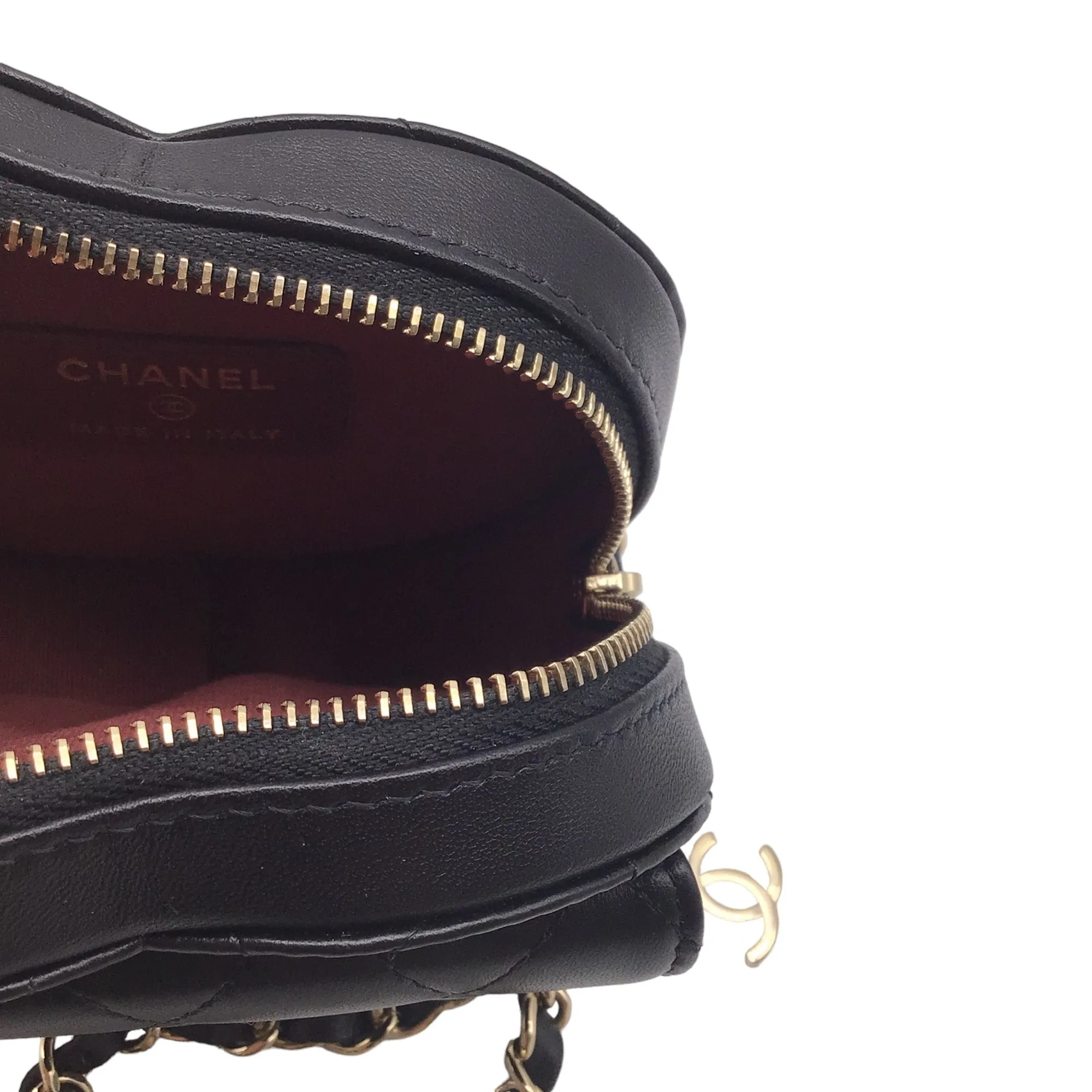 Chanel Black 2022 Quilted Lambskin Leather Mini Heart Handbag