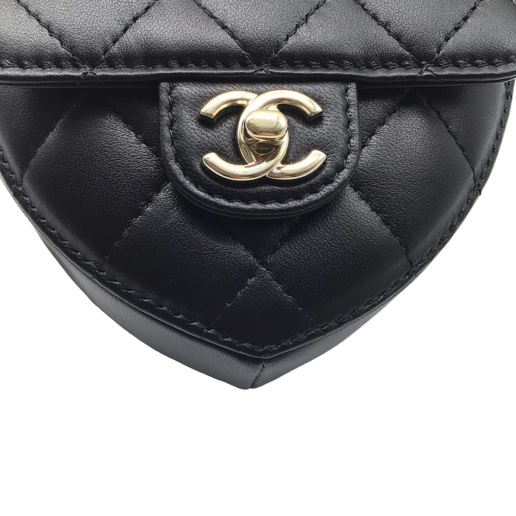 Chanel Black 2022 Quilted Lambskin Leather Mini Heart Handbag