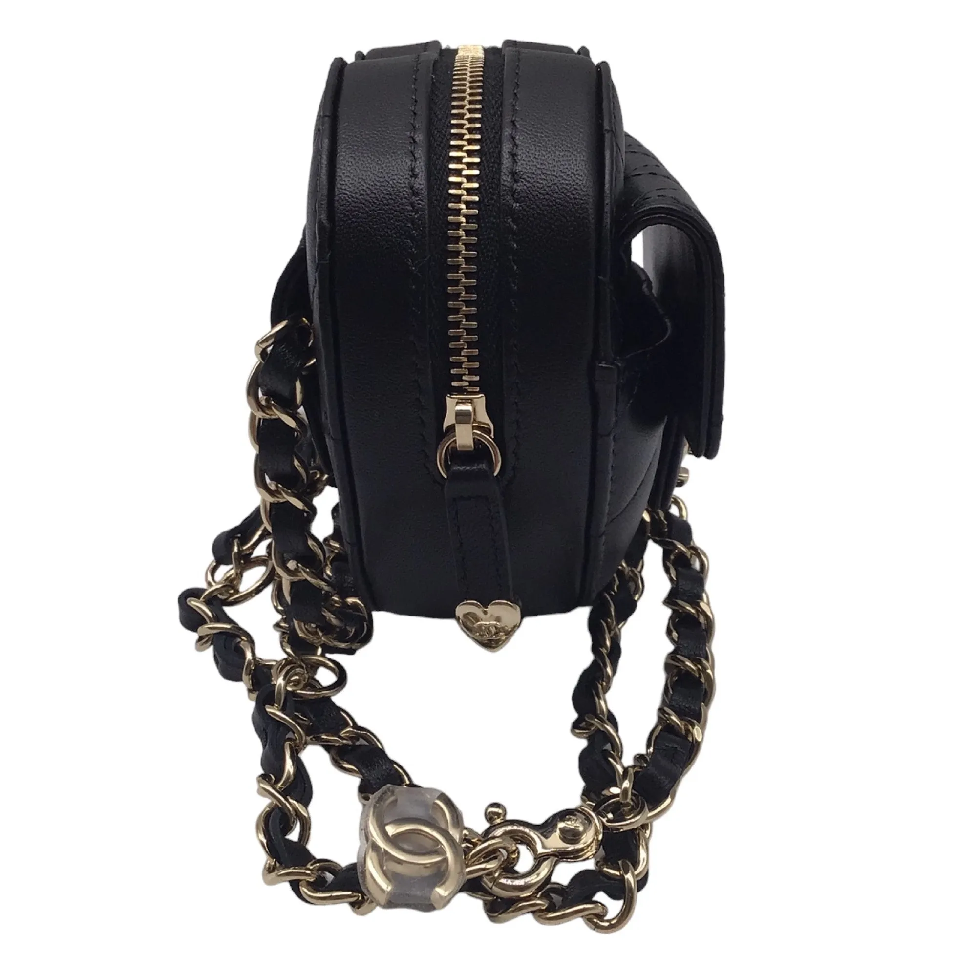 Chanel Black 2022 Quilted Lambskin Leather Mini Heart Handbag