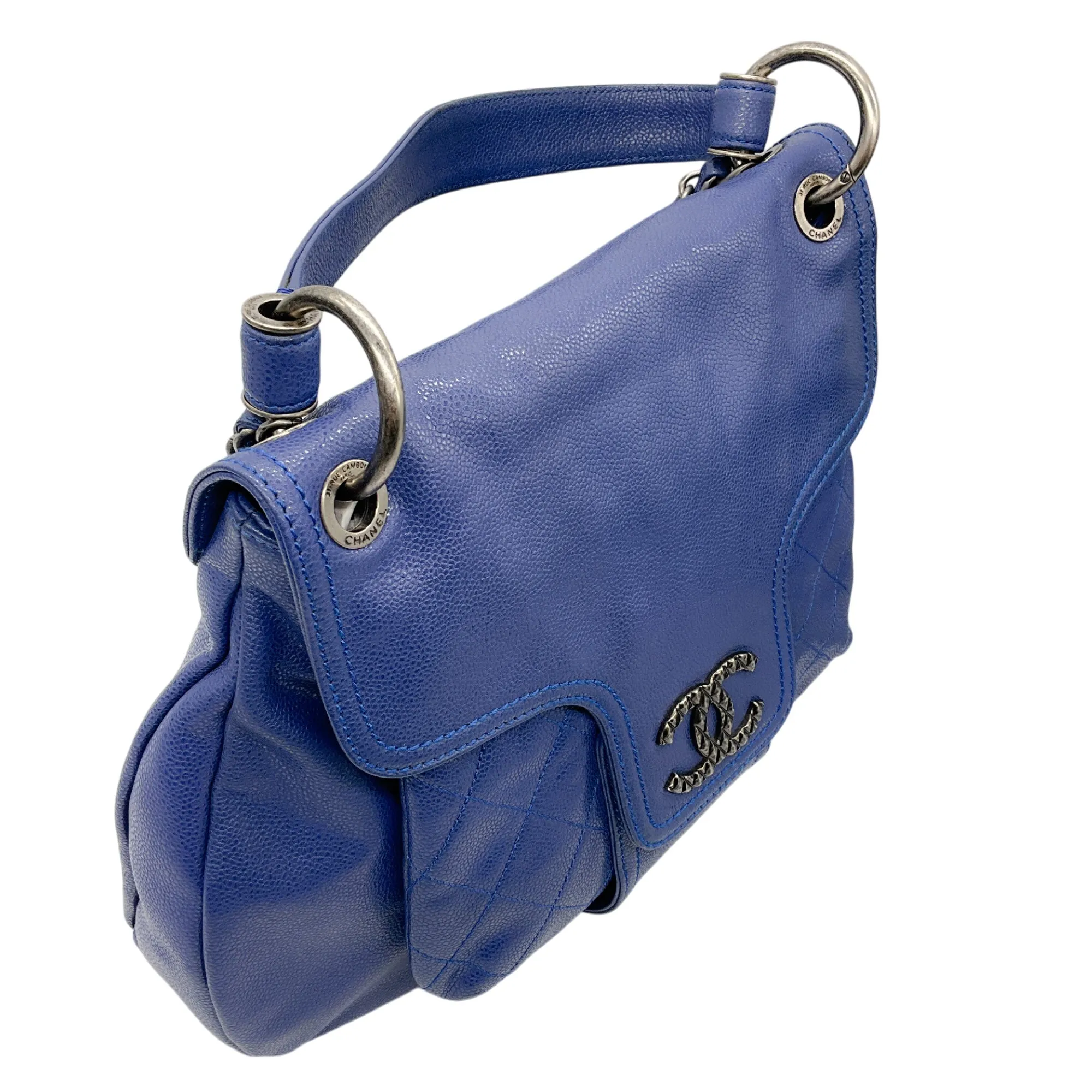 Chanel Blue Glazed Caviar 31 Rue Cambon Coco Rider Hobo Bag