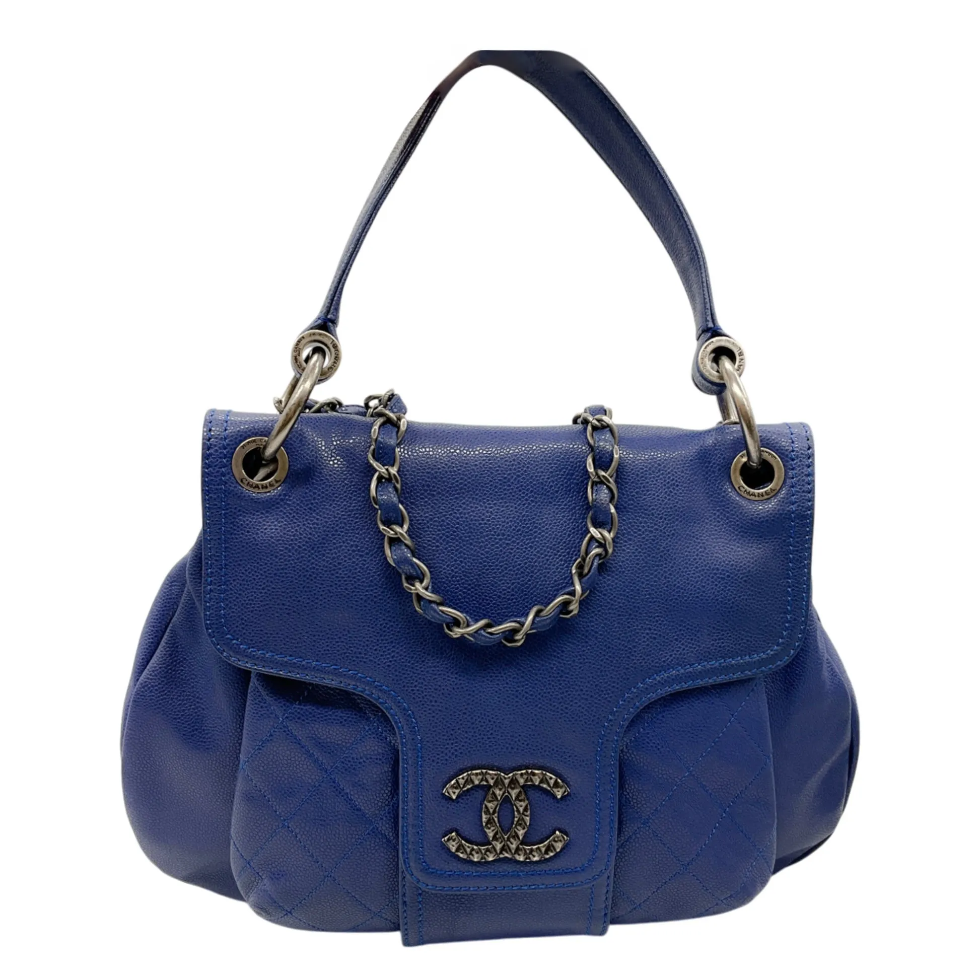 Chanel Blue Glazed Caviar 31 Rue Cambon Coco Rider Hobo Bag