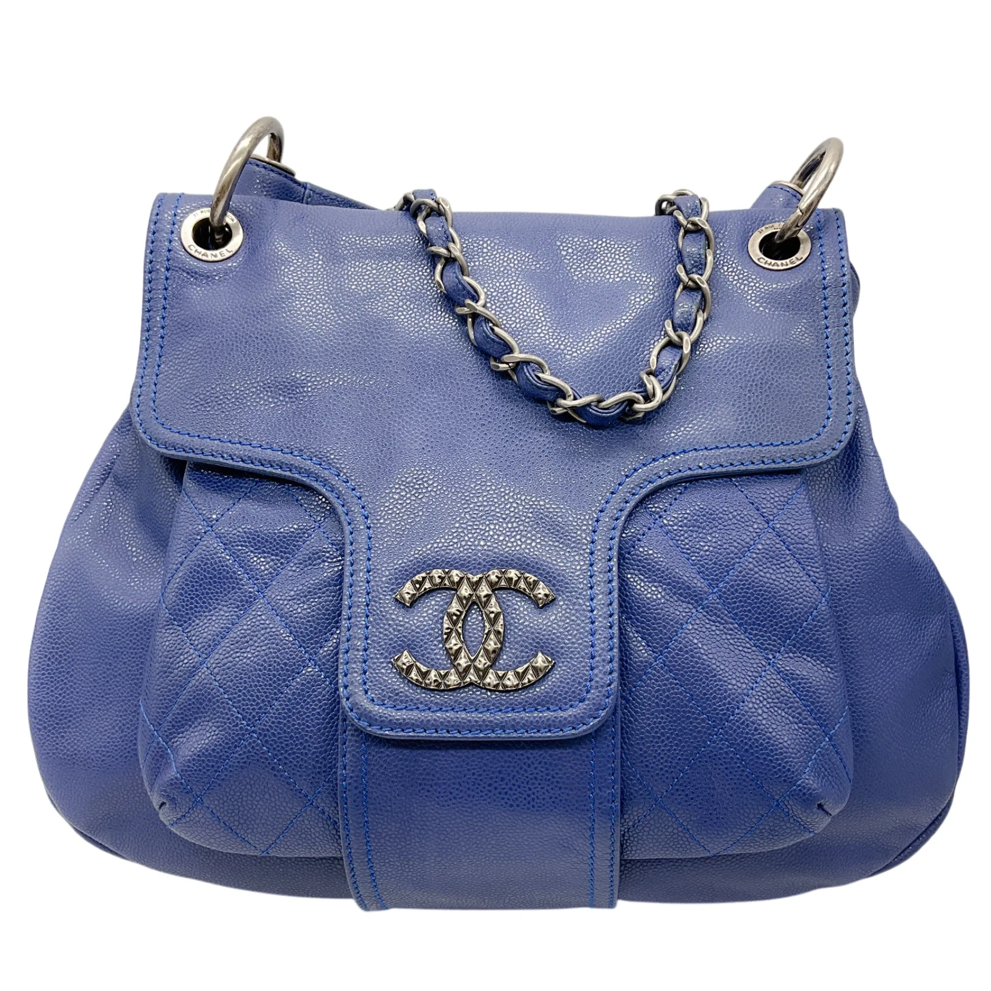Chanel Blue Glazed Caviar 31 Rue Cambon Coco Rider Hobo Bag