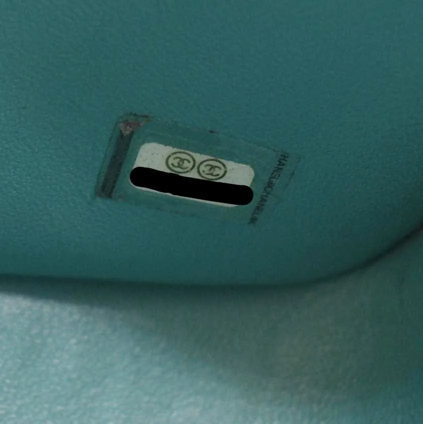 CHANEL Classic Double Flap Jumbo Quilted Caviar Leather Shoulder Bag Turquoise