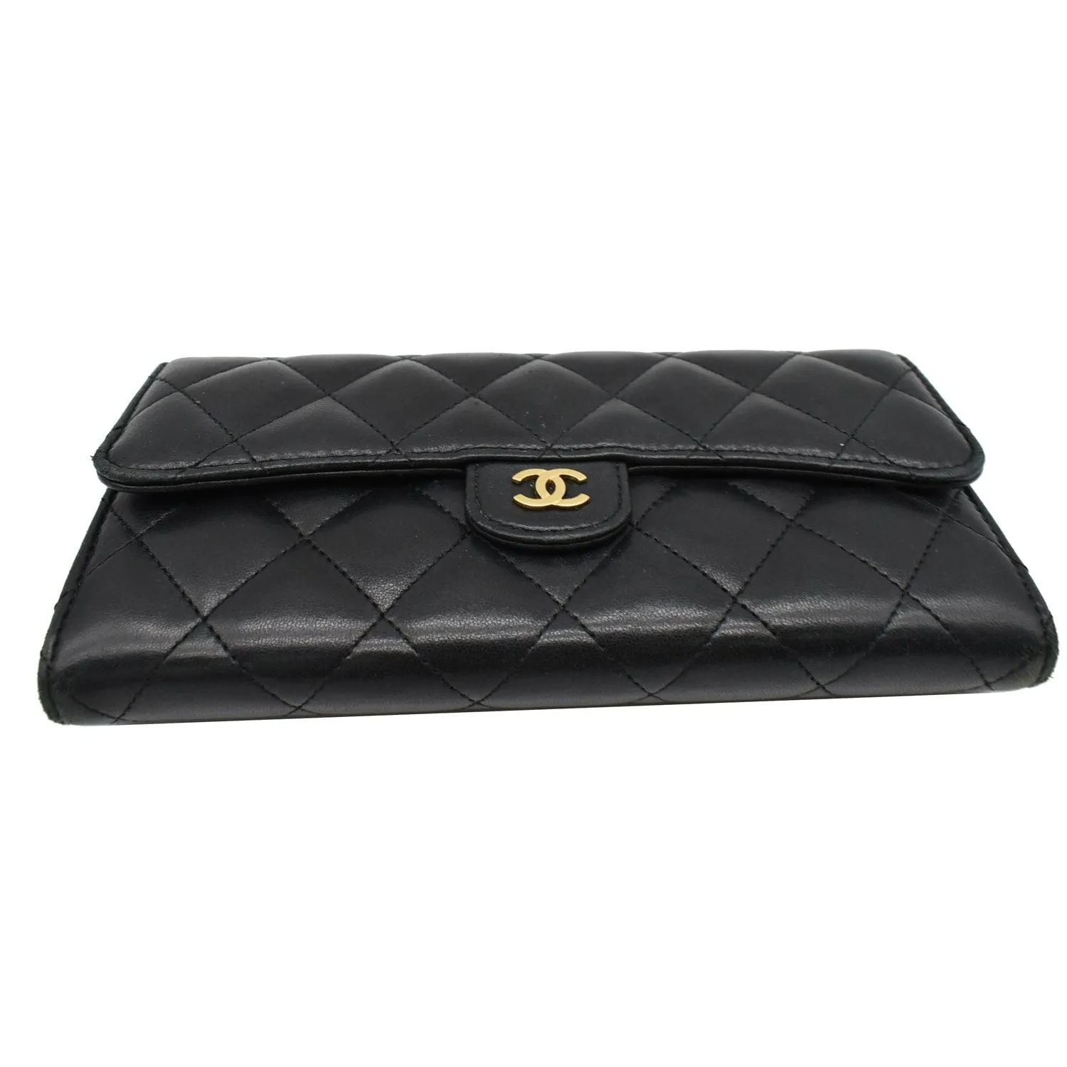 CHANEL Classic Long Flap Leather Wallet Black