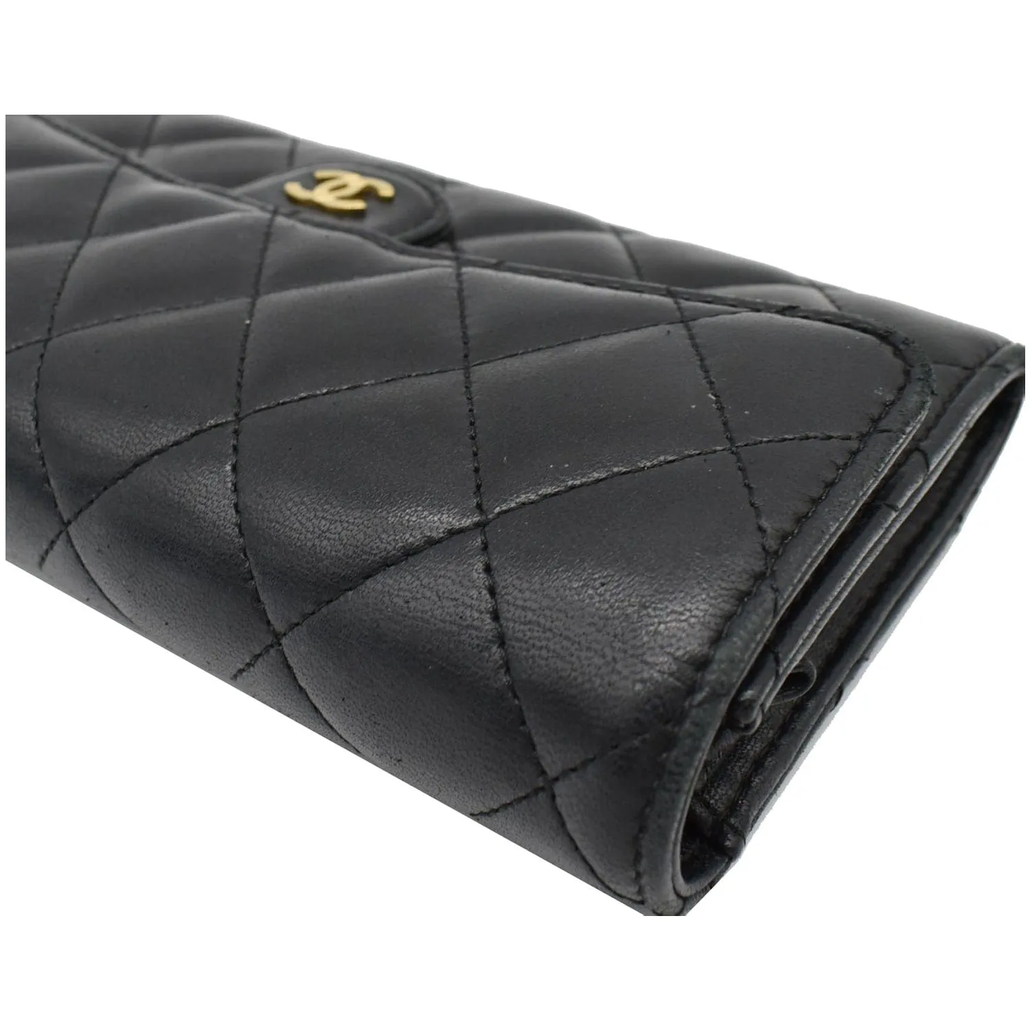 CHANEL Classic Long Flap Leather Wallet Black