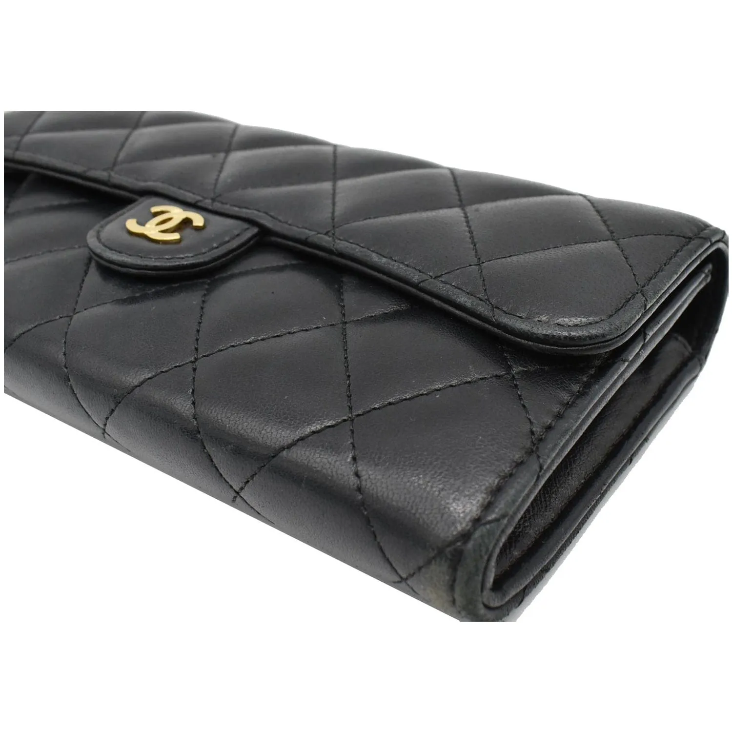 CHANEL Classic Long Flap Leather Wallet Black