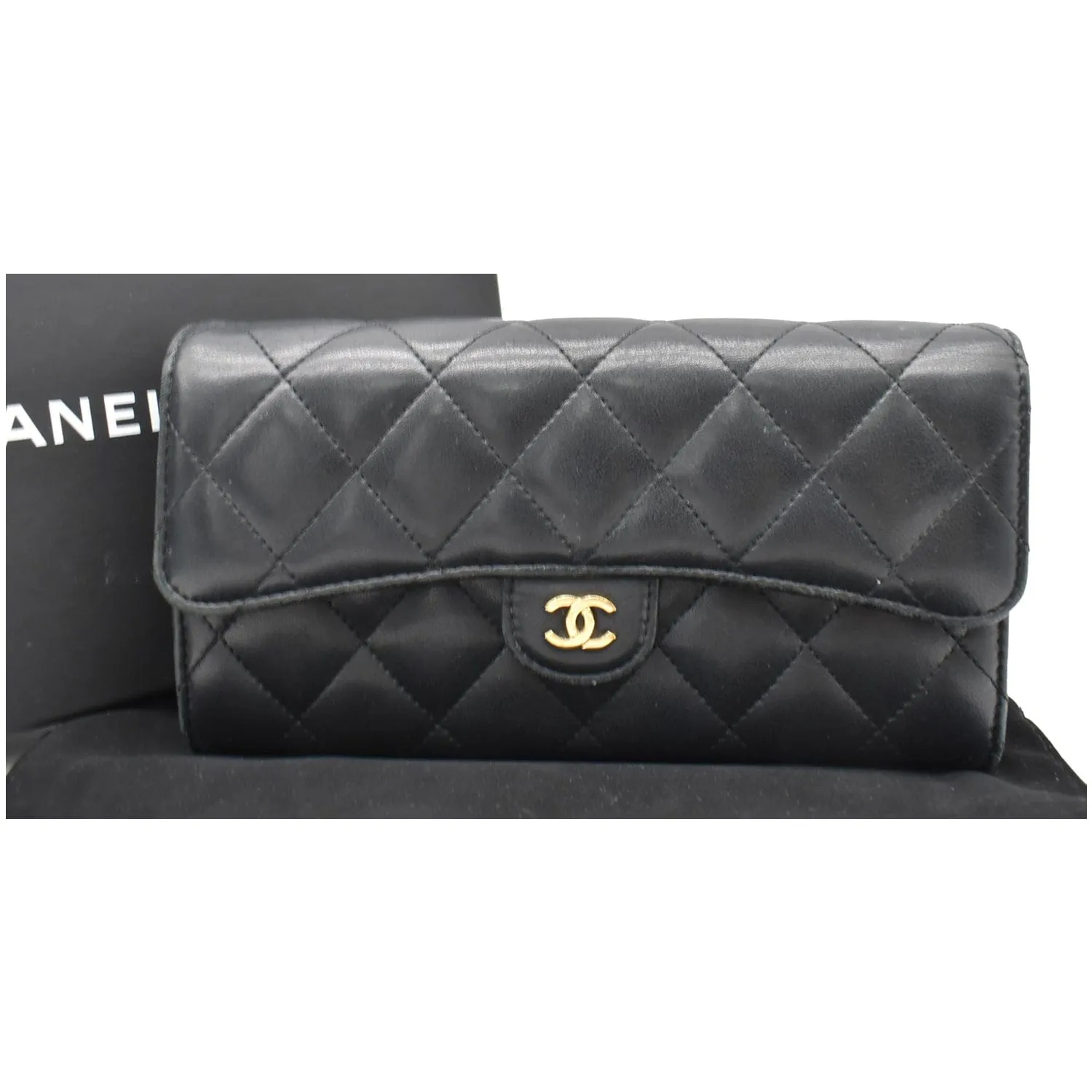 CHANEL Classic Long Flap Leather Wallet Black