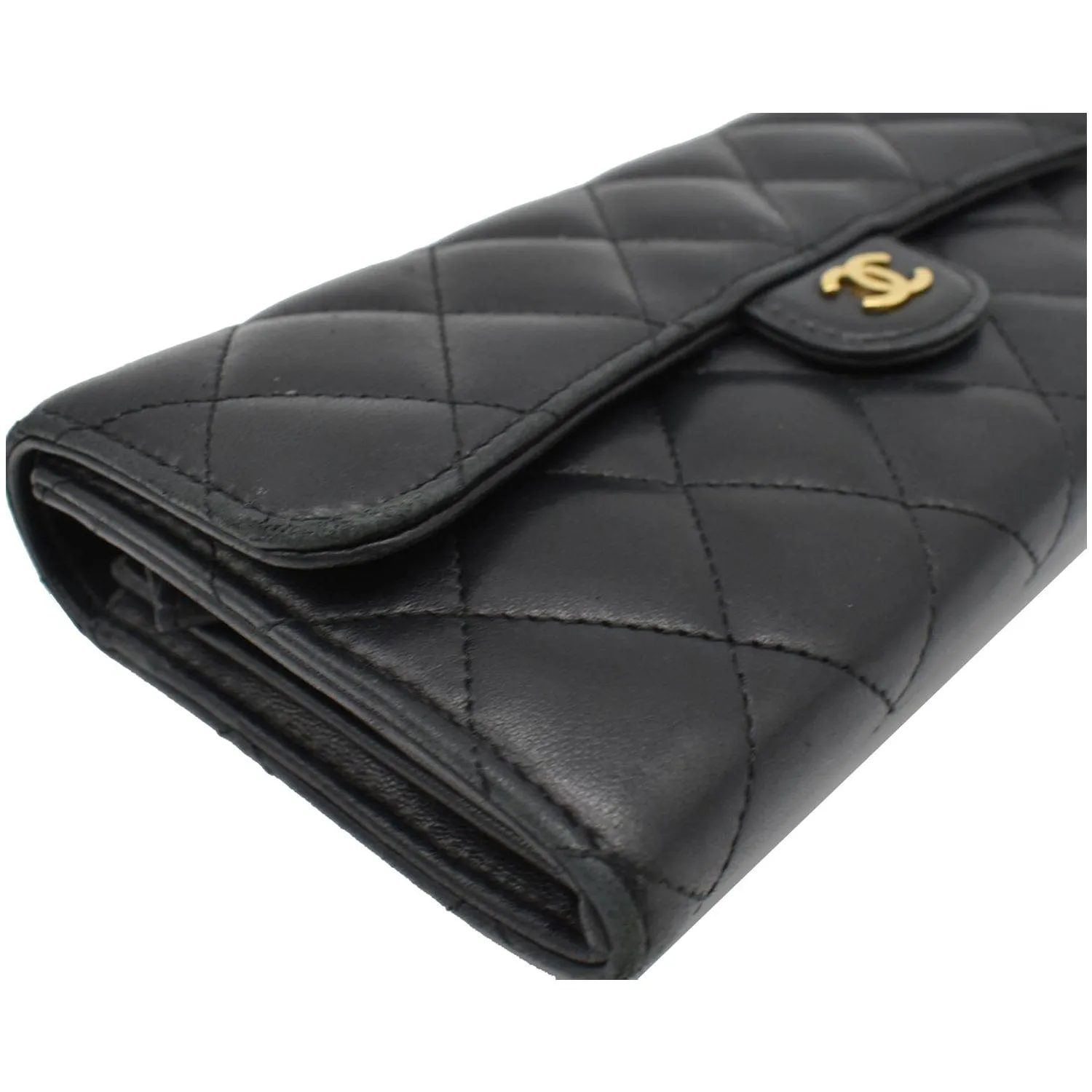 CHANEL Classic Long Flap Leather Wallet Black