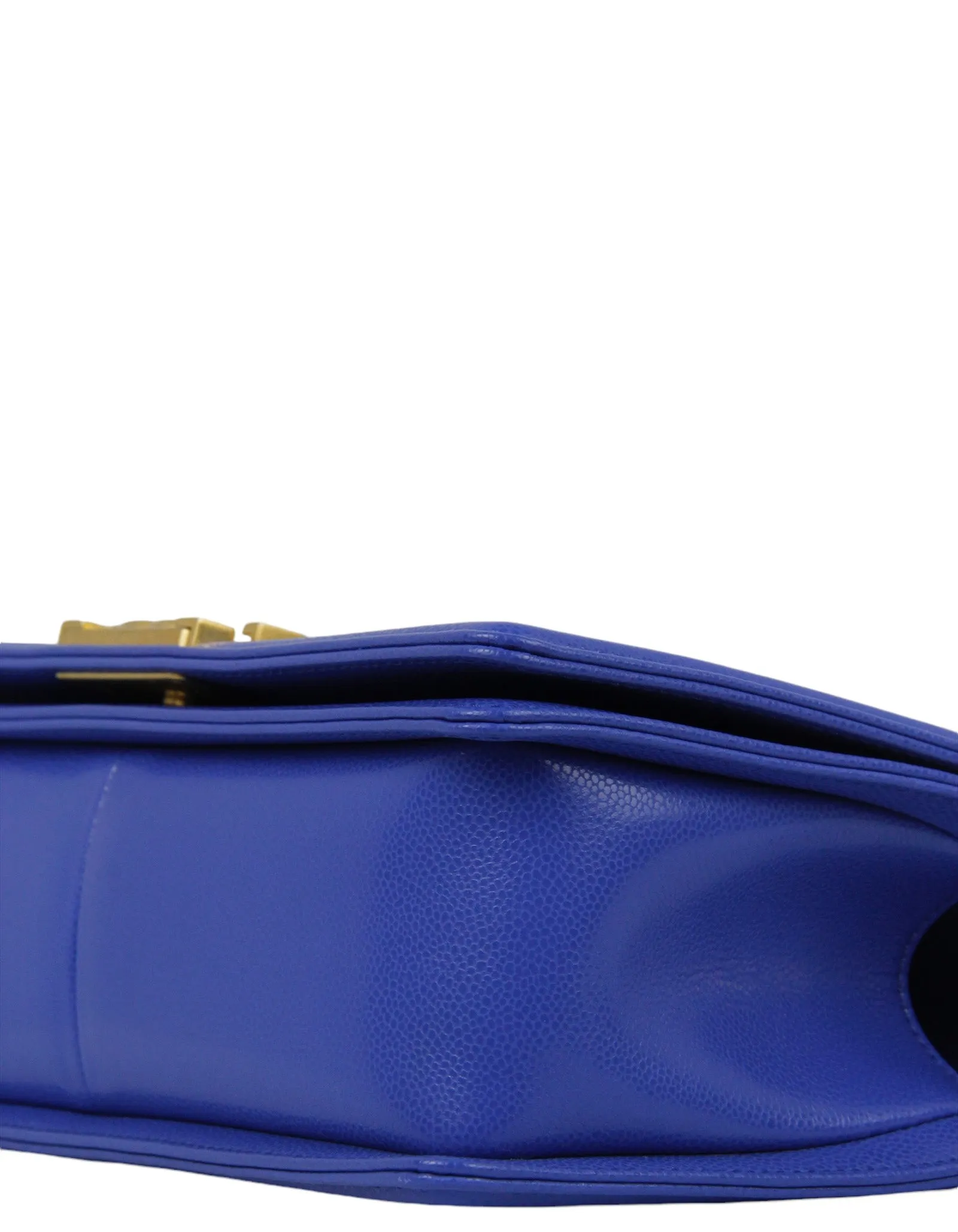 Chanel Cobalt Caviar Chevron Quilted Medium Boy Bag