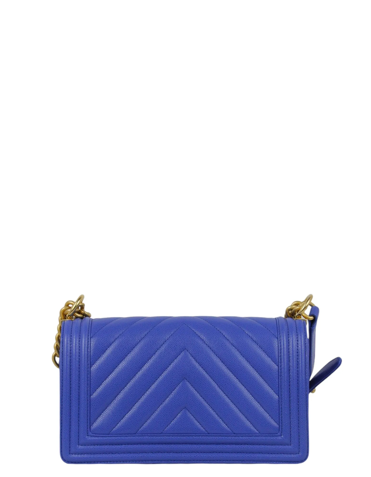 Chanel Cobalt Caviar Chevron Quilted Medium Boy Bag