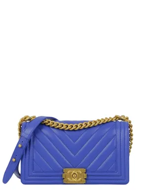 Chanel Cobalt Caviar Chevron Quilted Medium Boy Bag