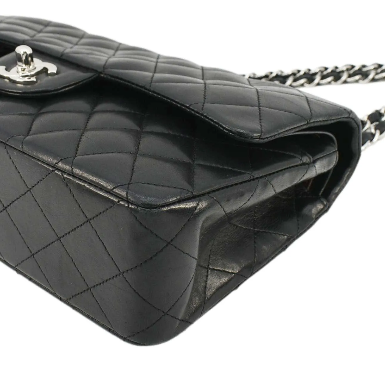 CHANEL Medium Double Flap Lambskin Leather Shoulder Bag Black