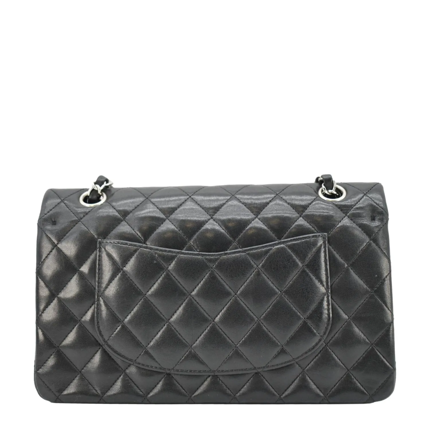 CHANEL Medium Double Flap Lambskin Leather Shoulder Bag Black