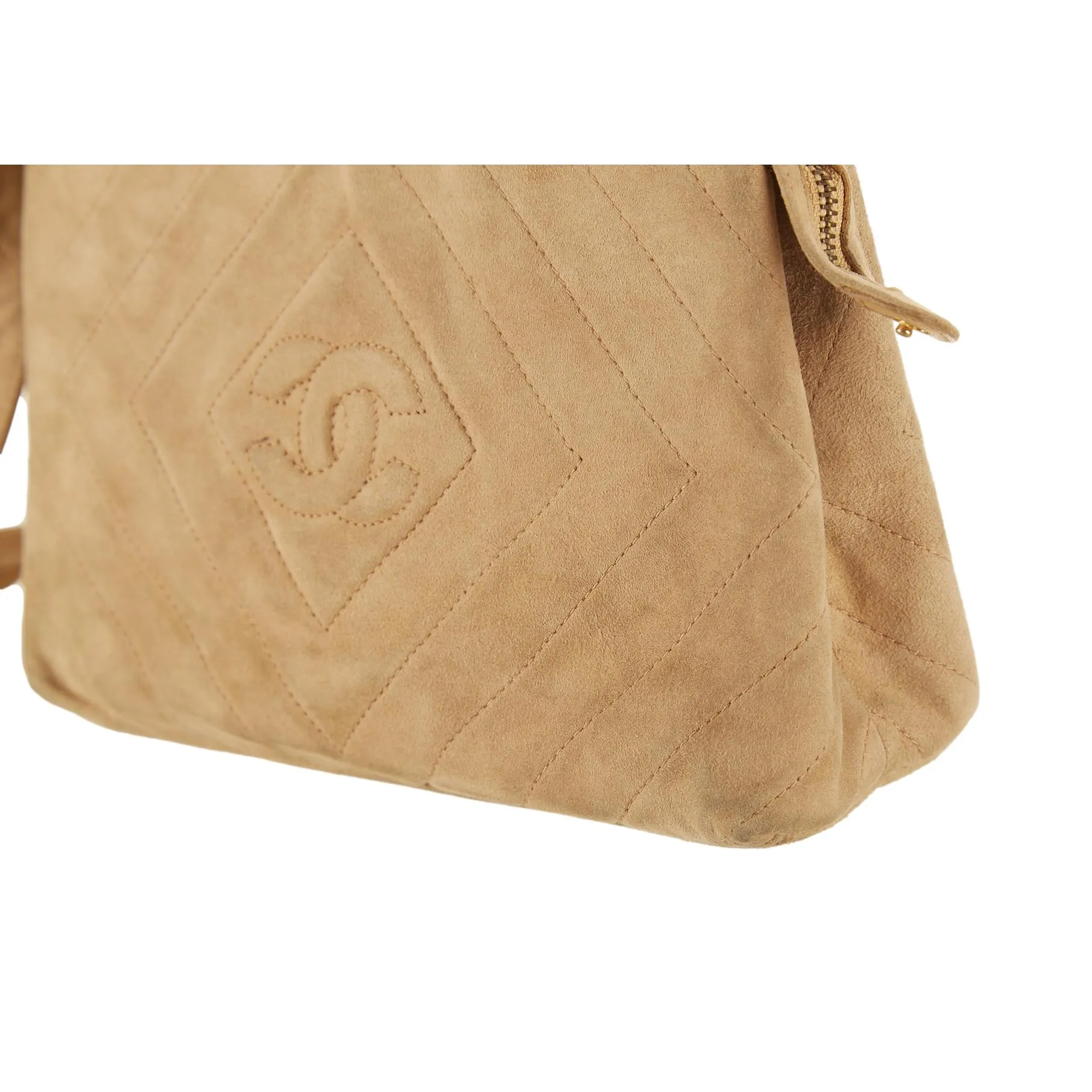 Chanel Tan Suede Chevron Shoulder Bag