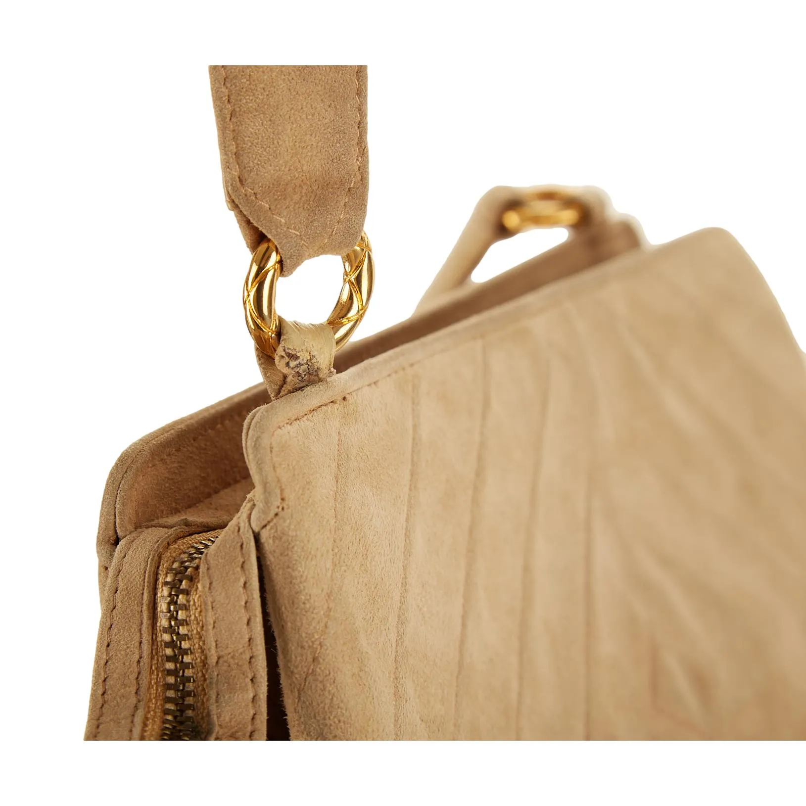 Chanel Tan Suede Chevron Shoulder Bag