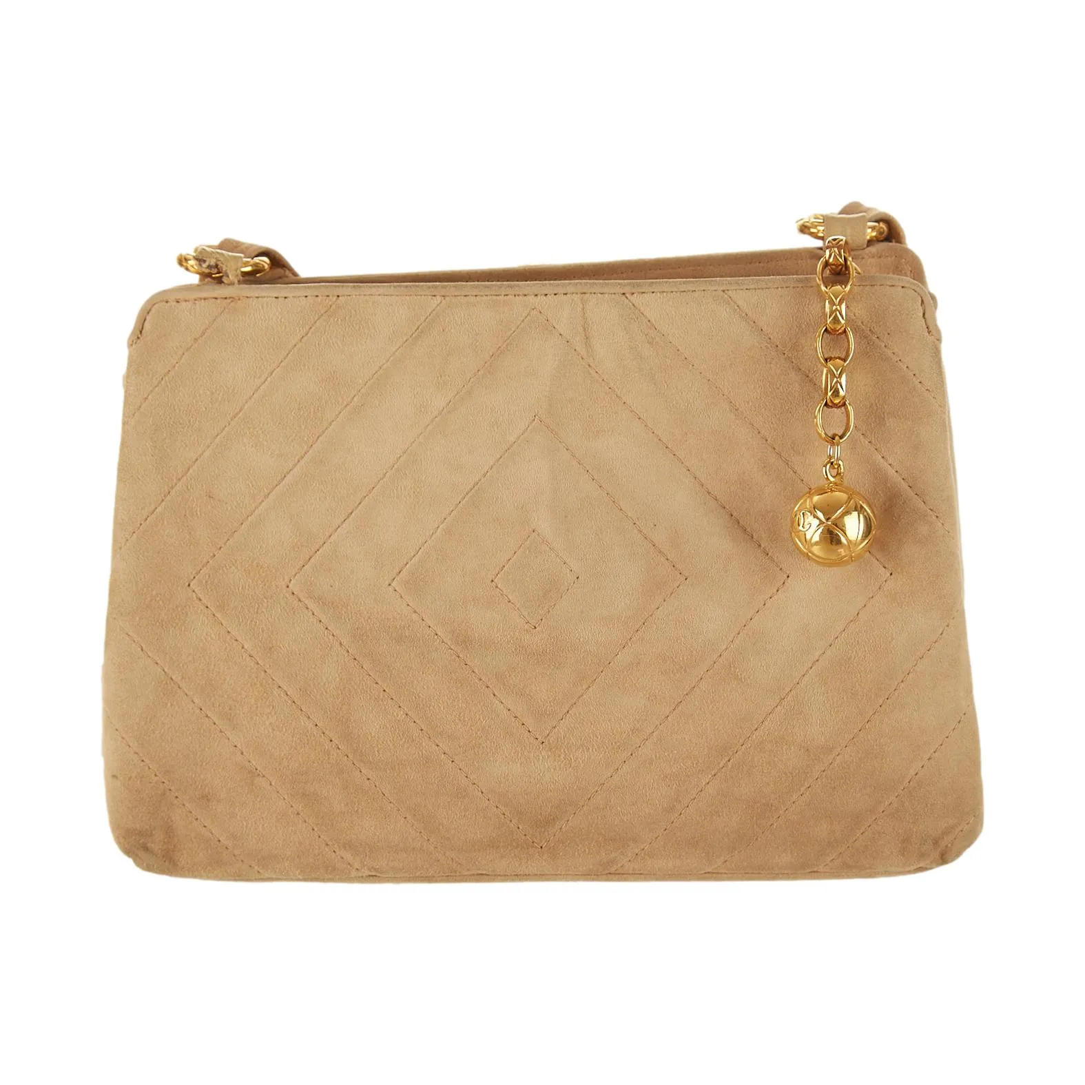 Chanel Tan Suede Chevron Shoulder Bag