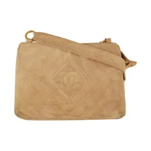 Chanel Tan Suede Chevron Shoulder Bag