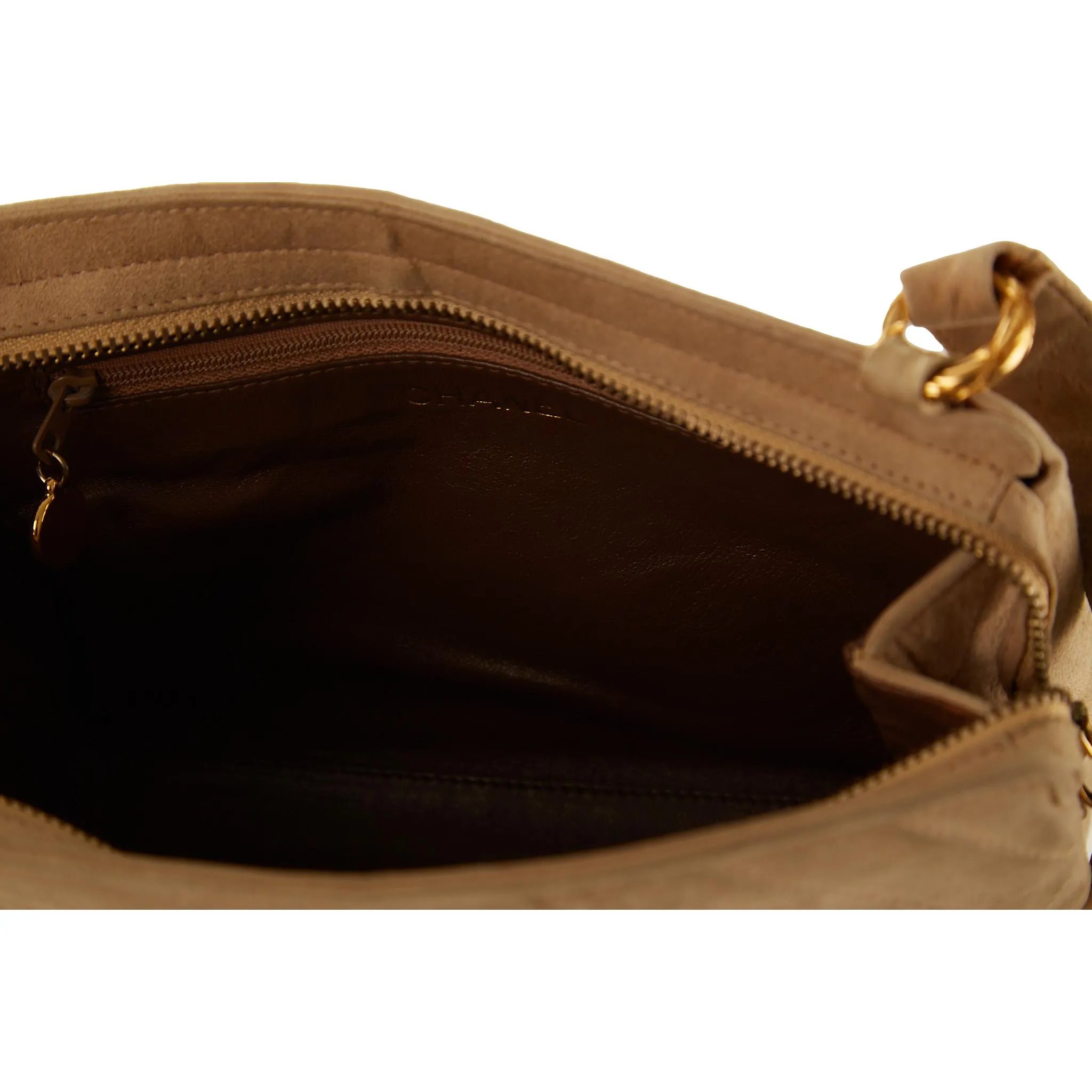 Chanel Tan Suede Chevron Shoulder Bag
