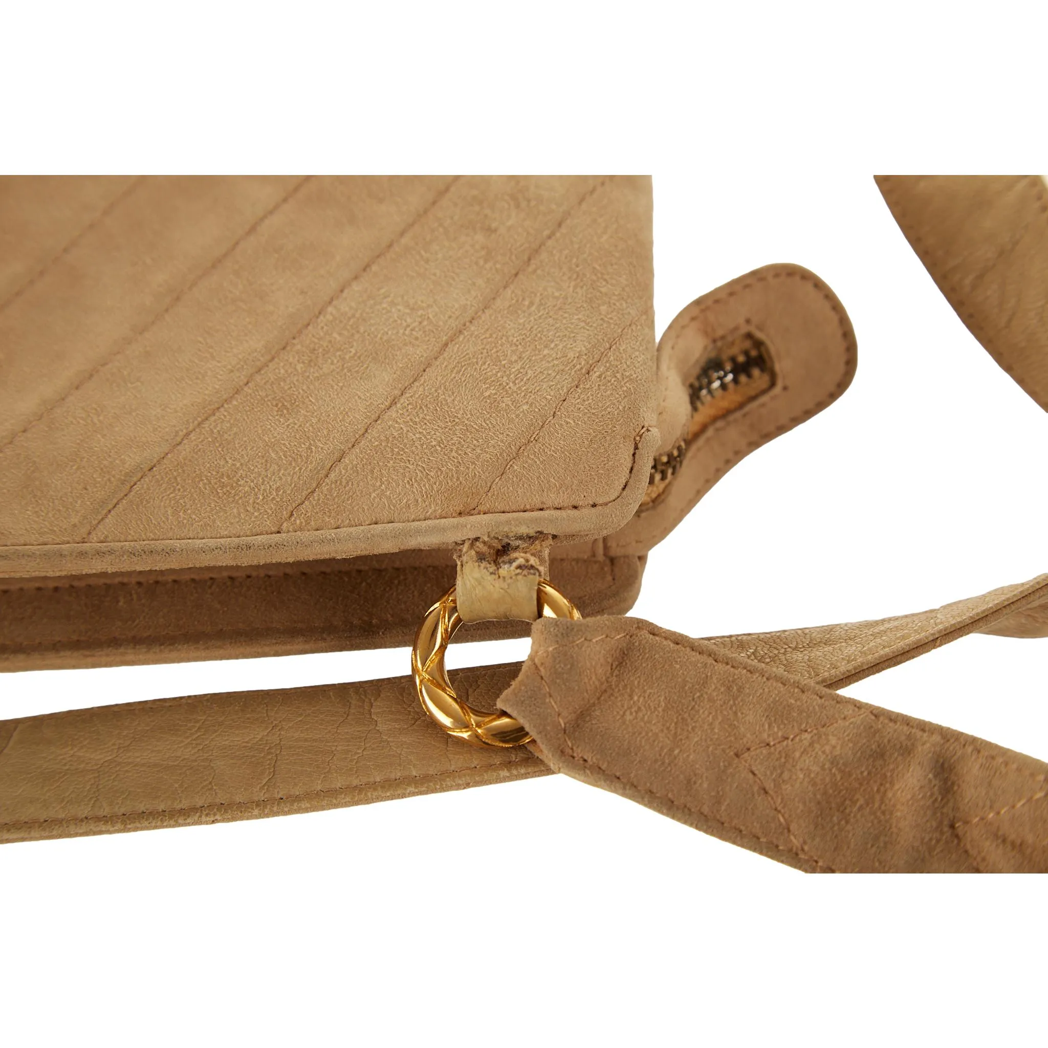 Chanel Tan Suede Chevron Shoulder Bag