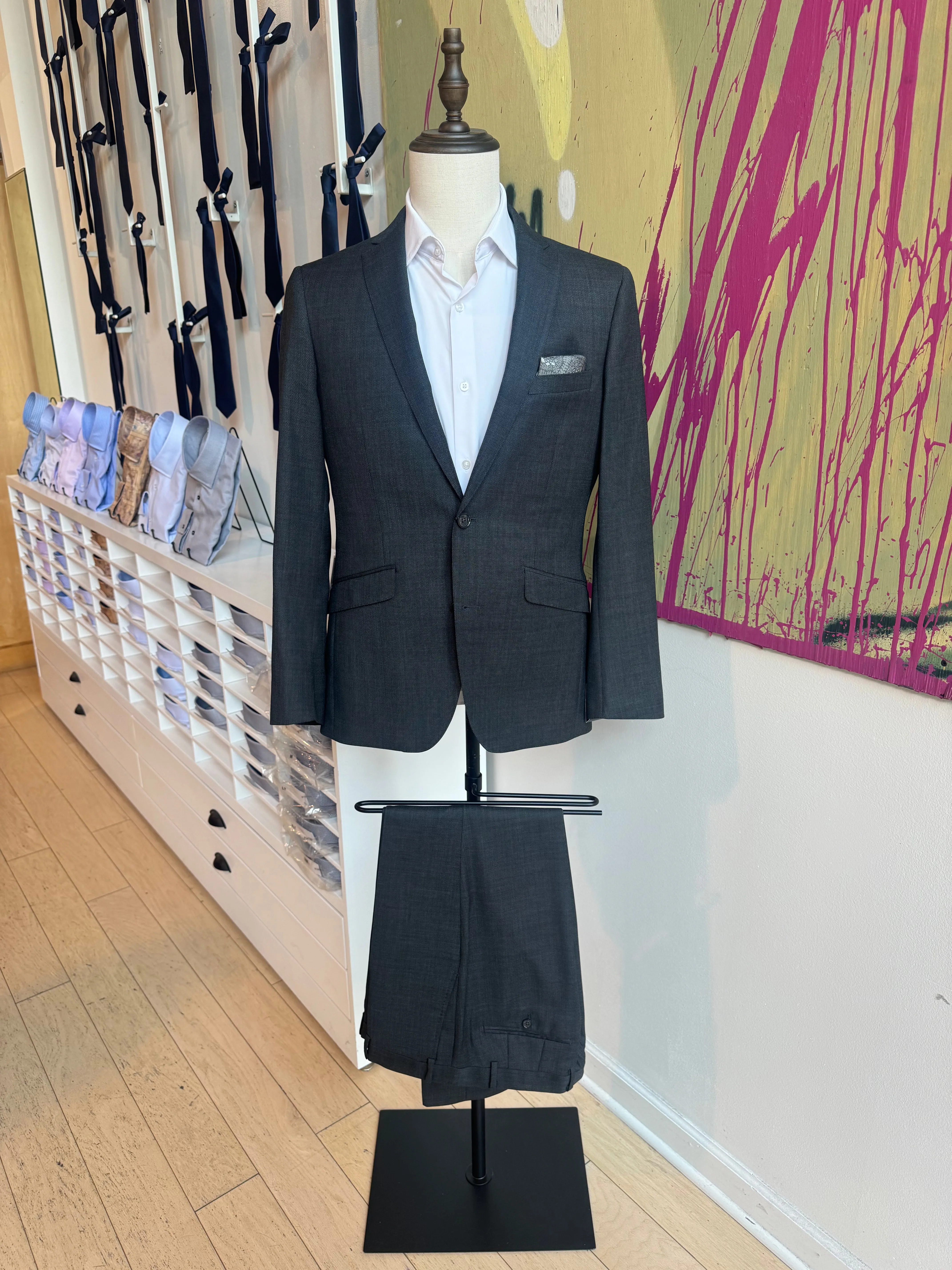 Charcoal Birdseye Suit Pants