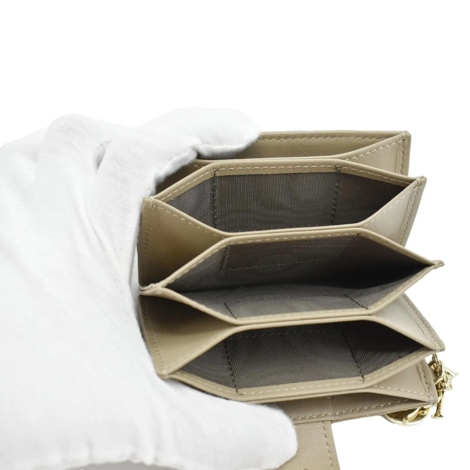 CHRISTIAN DIOR 5 Gusset Leather Card Holder Beige