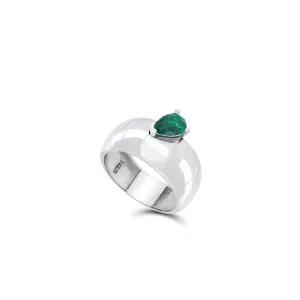 Chunky Ring With Teardrop CZ - Silver Green