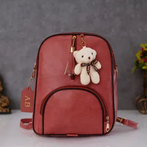 Classy Leather Customized Teddy Multipurpose Bag - Peach
