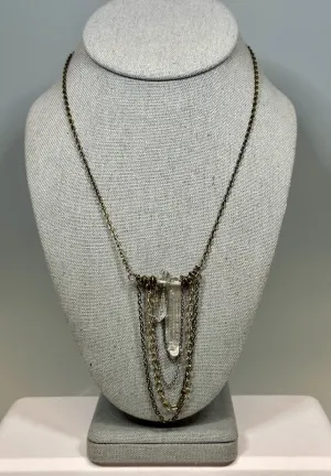 CLEAR QUARTZ AND MULTI BRASS NECKLACE  LCN613