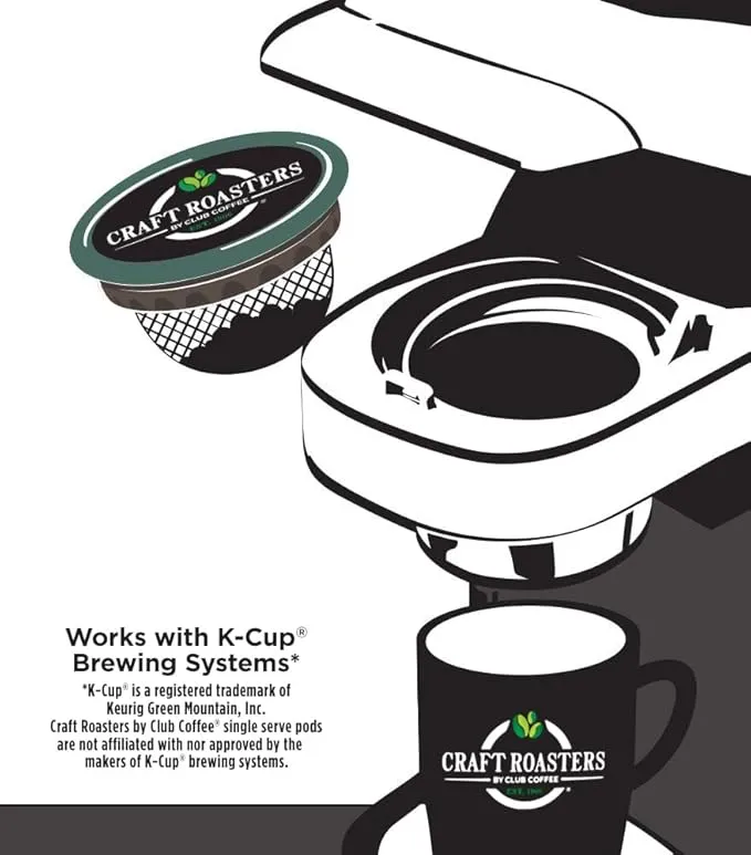 Club Coffee Craft Roasters | Coffeehouse Premium | Medium Roast Single Serve Coffee Pods | 72 Count | Compostable Coffee Pods | Keurig Brewer Compatible | Rainforest Alliance Certified