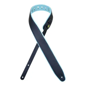 Colonial Leather - 2.5″ Padded Upholstery Leather Guitar Strap - Black & Aqua