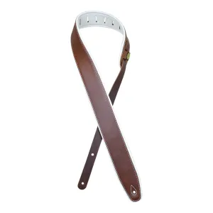 Colonial Leather - 2.5″ Padded Upholstery Leather Guitar Strap - Brown & White