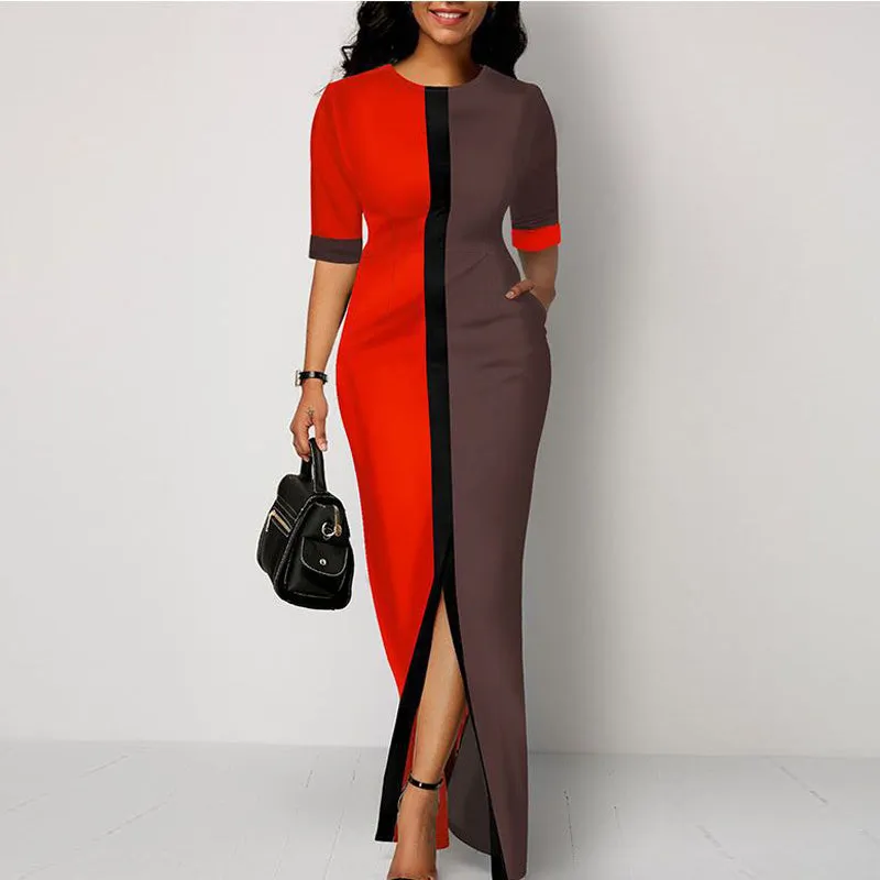 Colorblock Print Half Sleeve Maxi Dress
