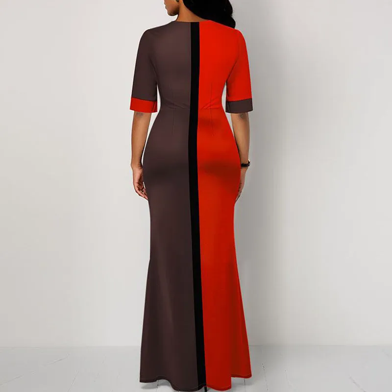 Colorblock Print Half Sleeve Maxi Dress