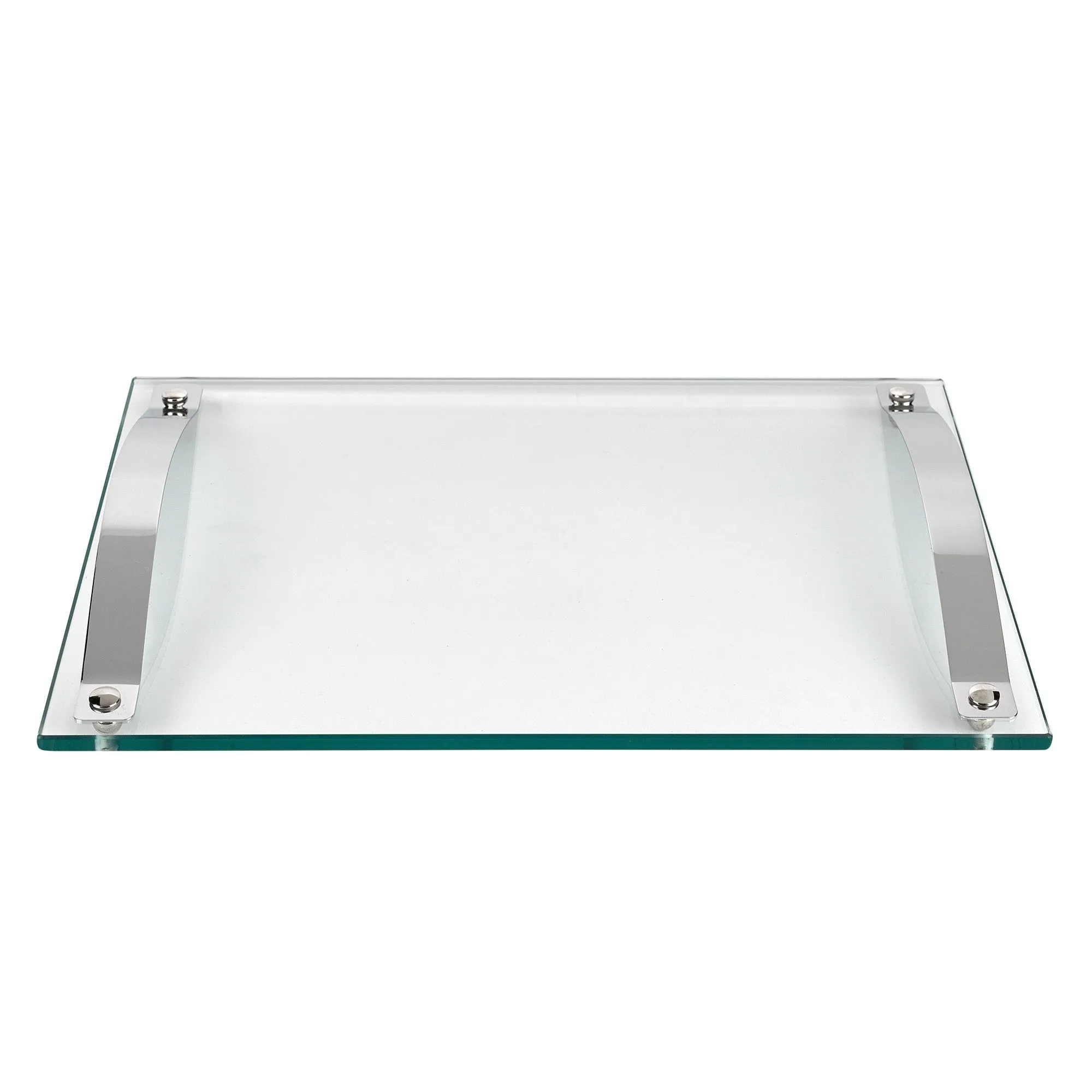 Contempo Rectangular Glass Serving Tray with Chrome Handles
