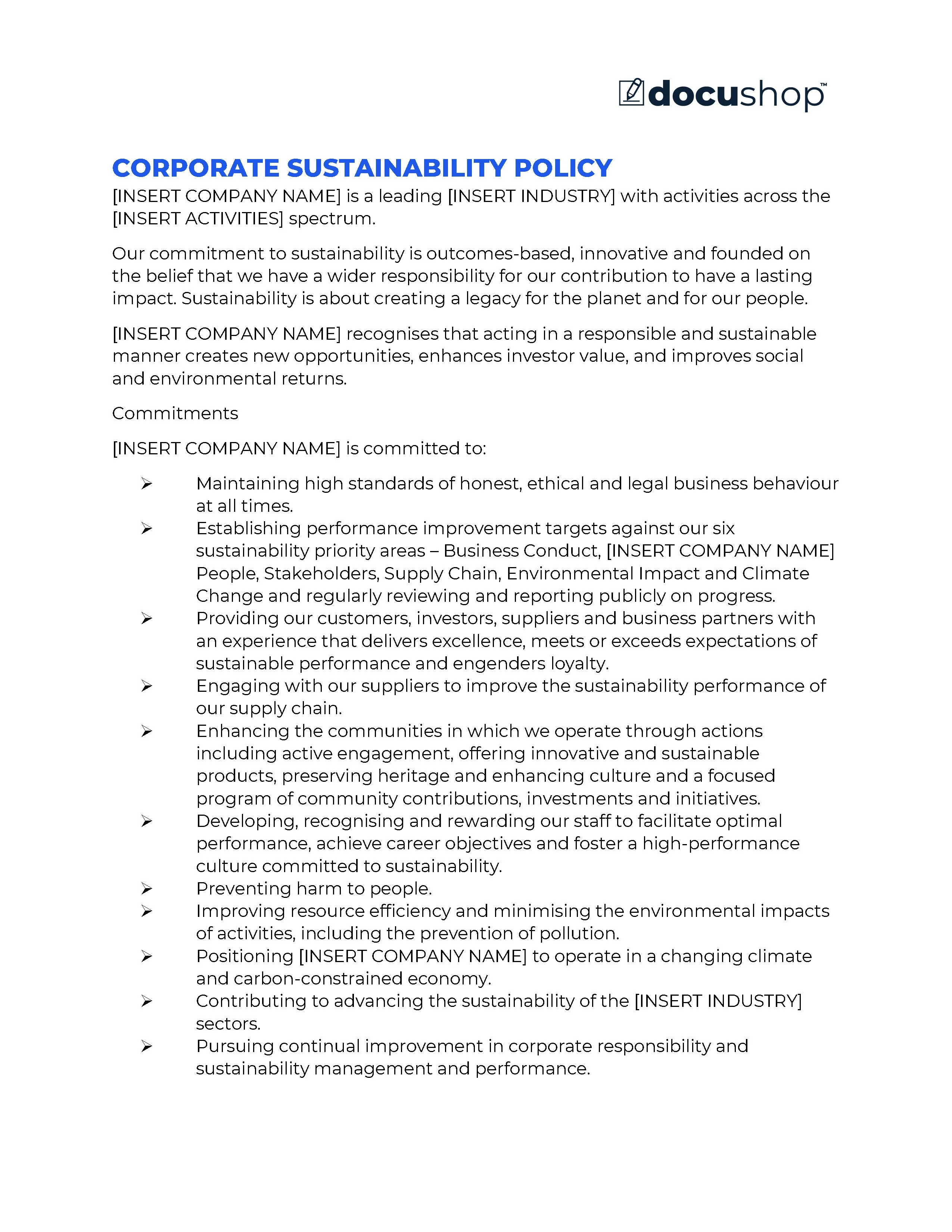 Corporate Sustainability Policy Template