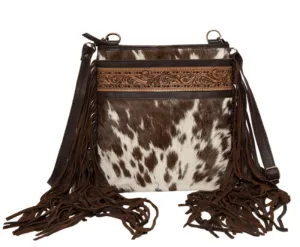 Cowhide Handbag with Tooled Leather and Fringe