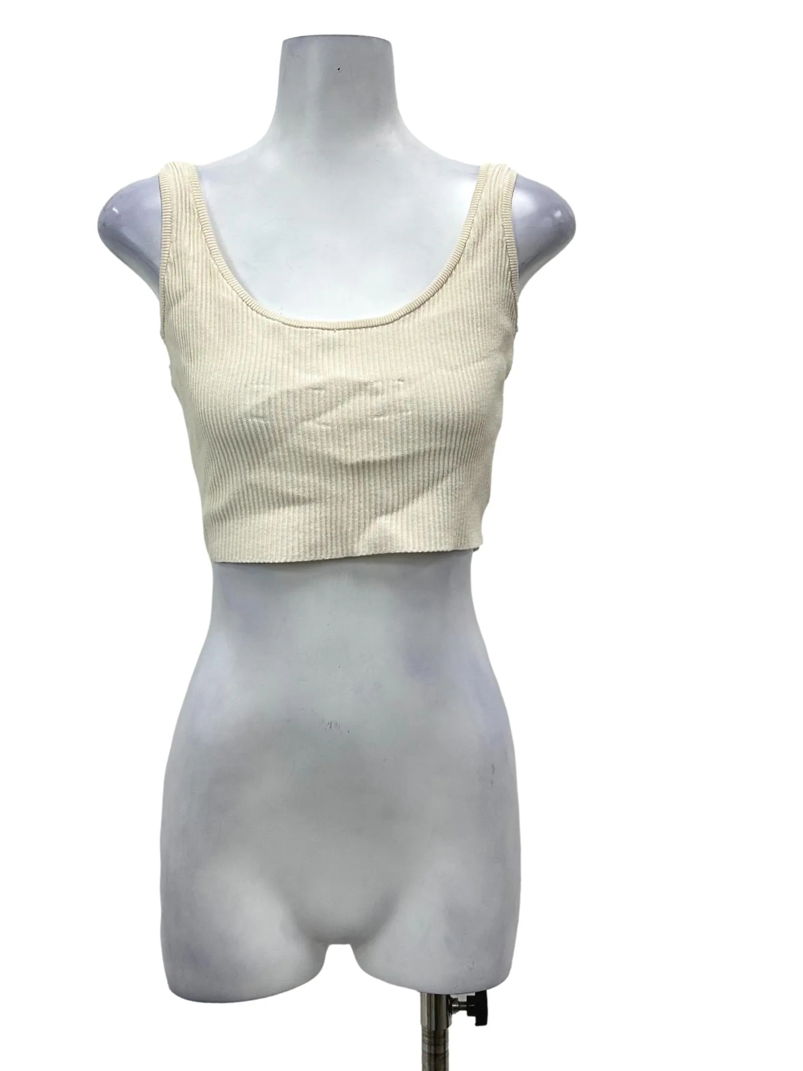 Cream Ribbed Cropped Tank Top OSN