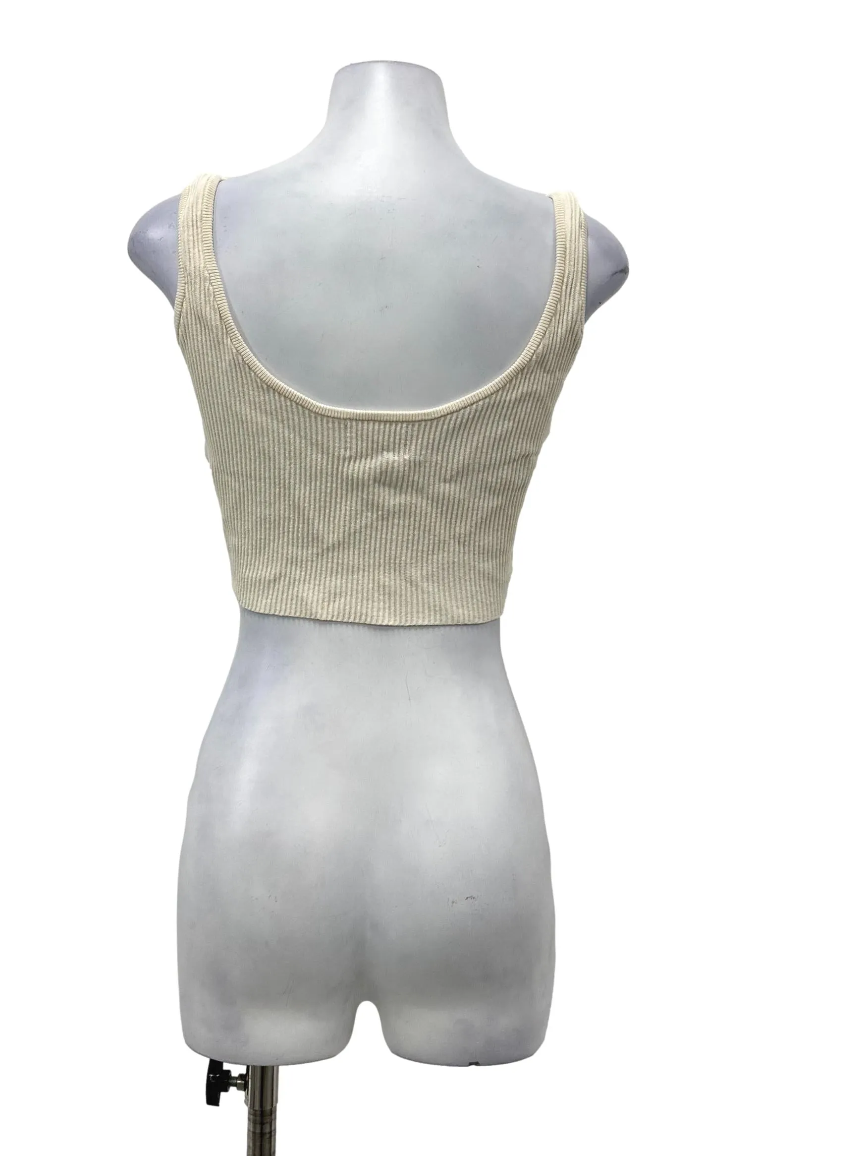 Cream Ribbed Cropped Tank Top OSN