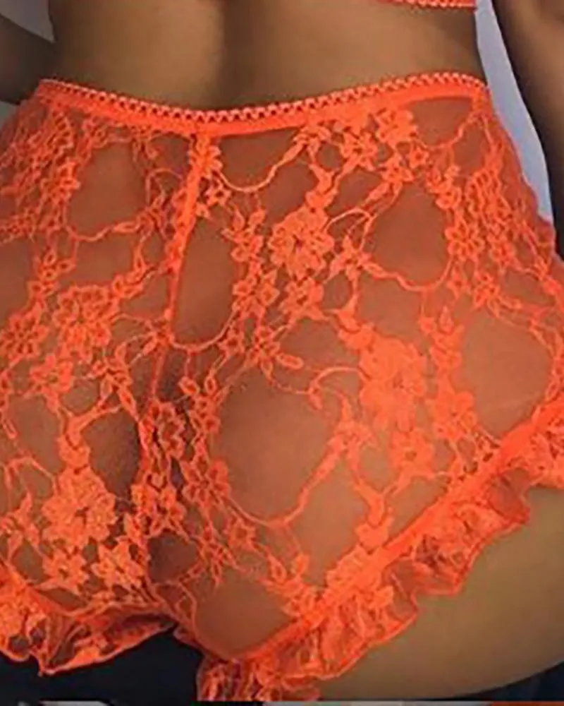 Crochet Lace Sheer Mesh Bandeau Bra Set