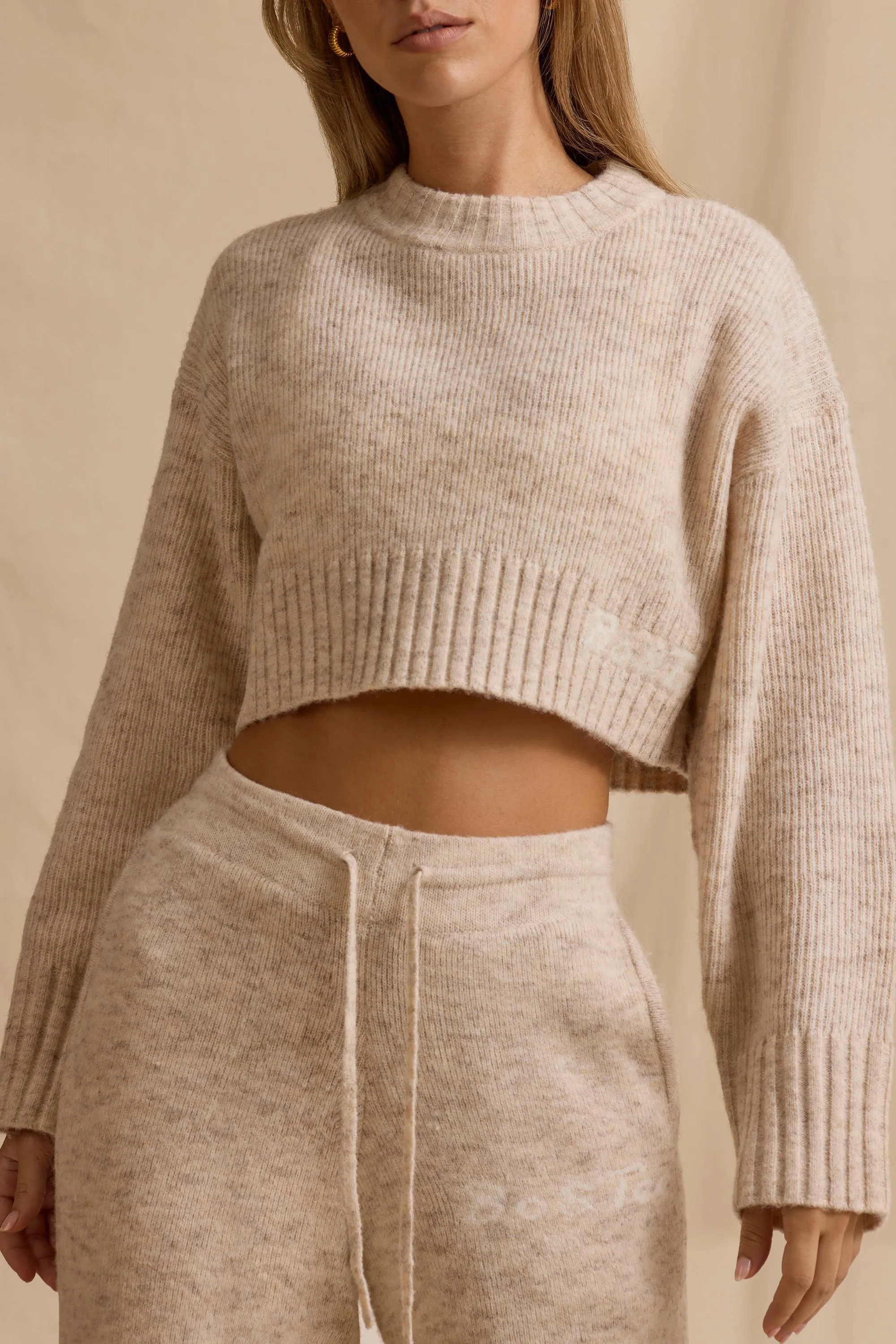 Cropped Knit Jumper in Cream Marl