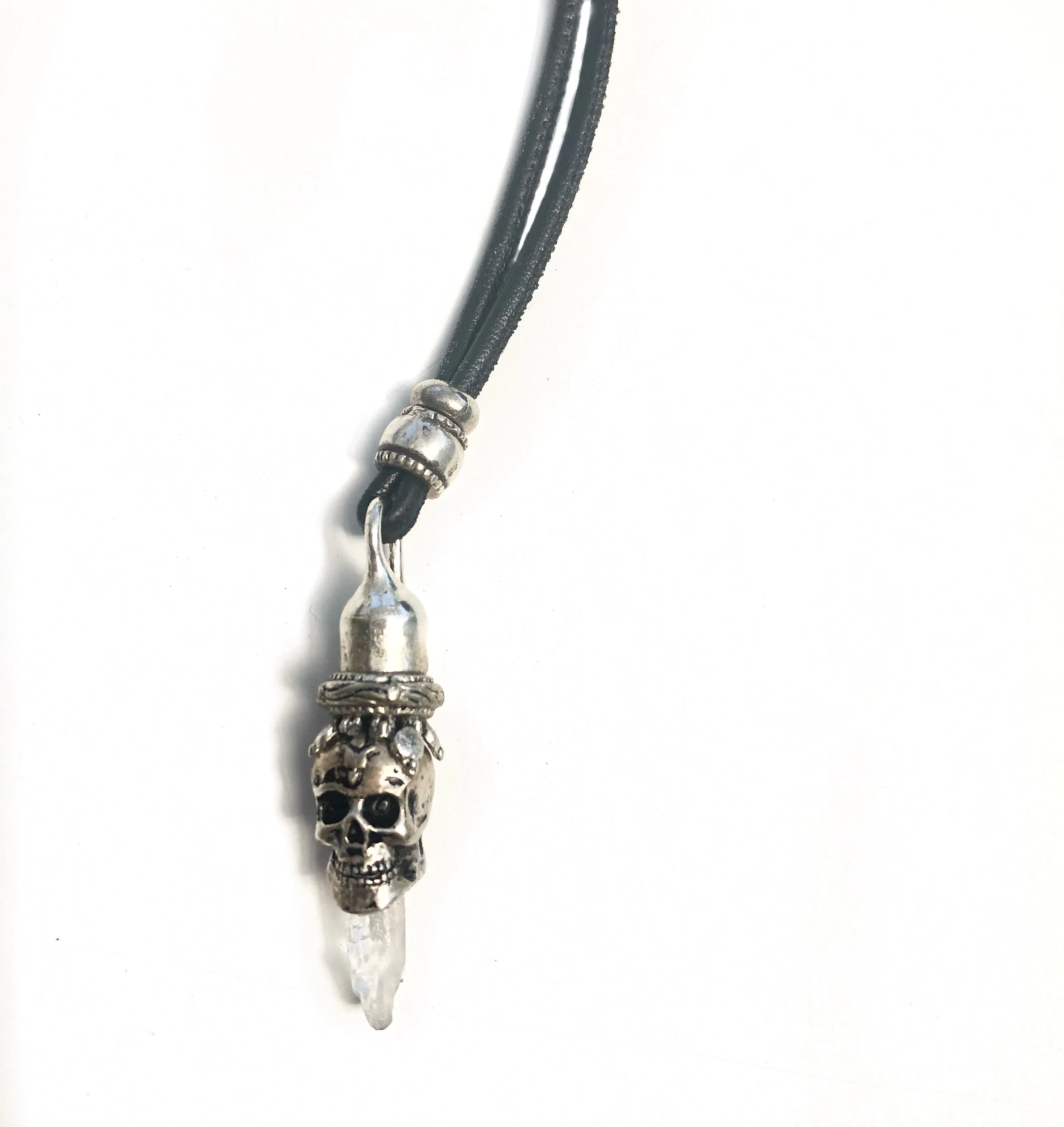 Crystal Skull on Leather Cord Necklace