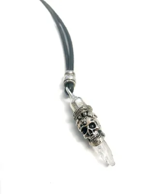 Crystal Skull on Leather Cord Necklace
