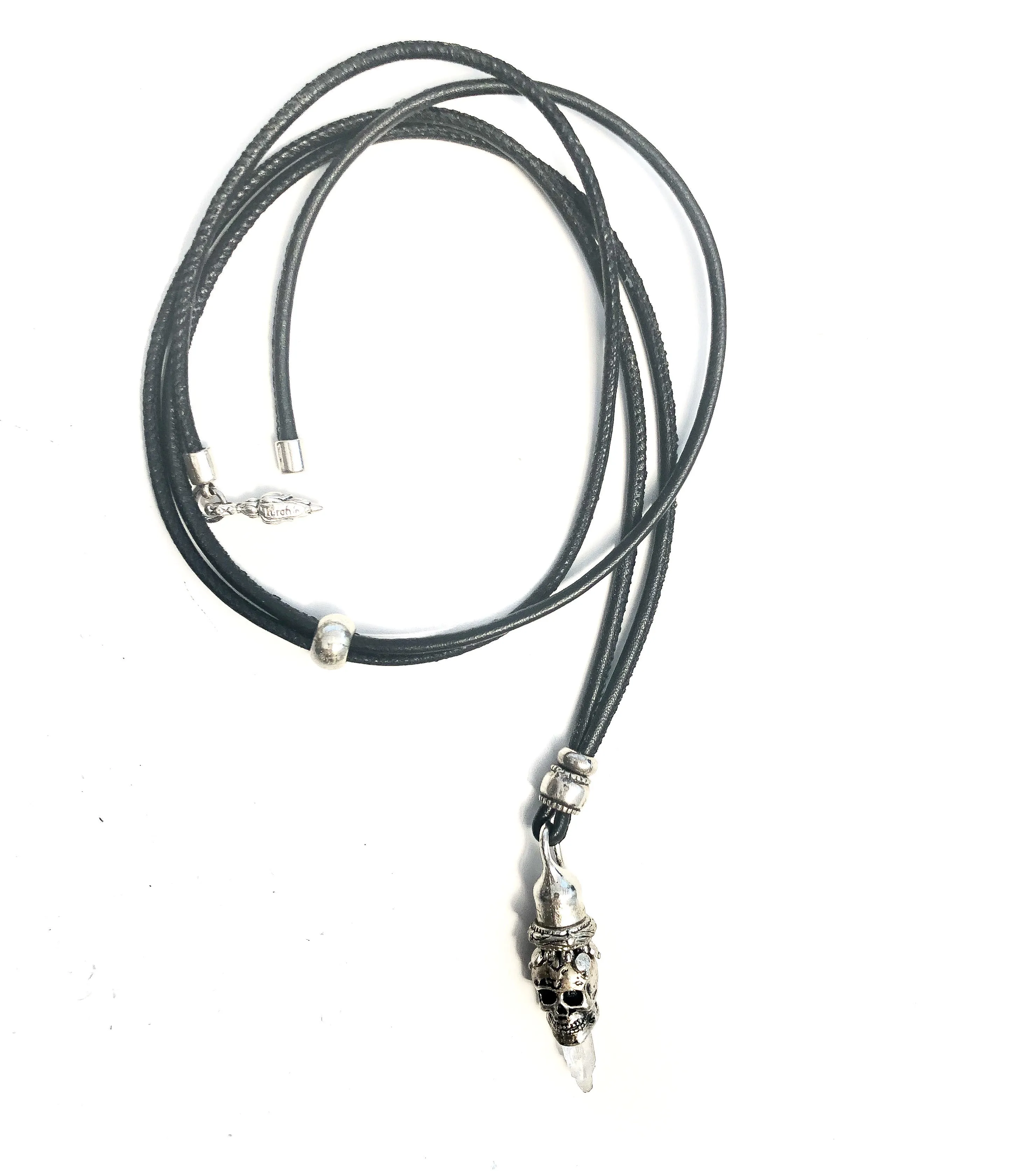 Crystal Skull on Leather Cord Necklace