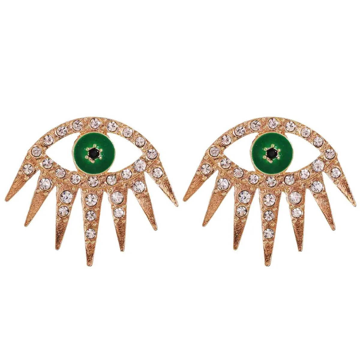 Cubic Zirconia & Green Enamel Eye Stud Earrings