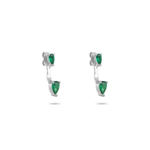Cubic Zirconia Double Teardrop Ear Jacket Earrings - Silver Green - Big